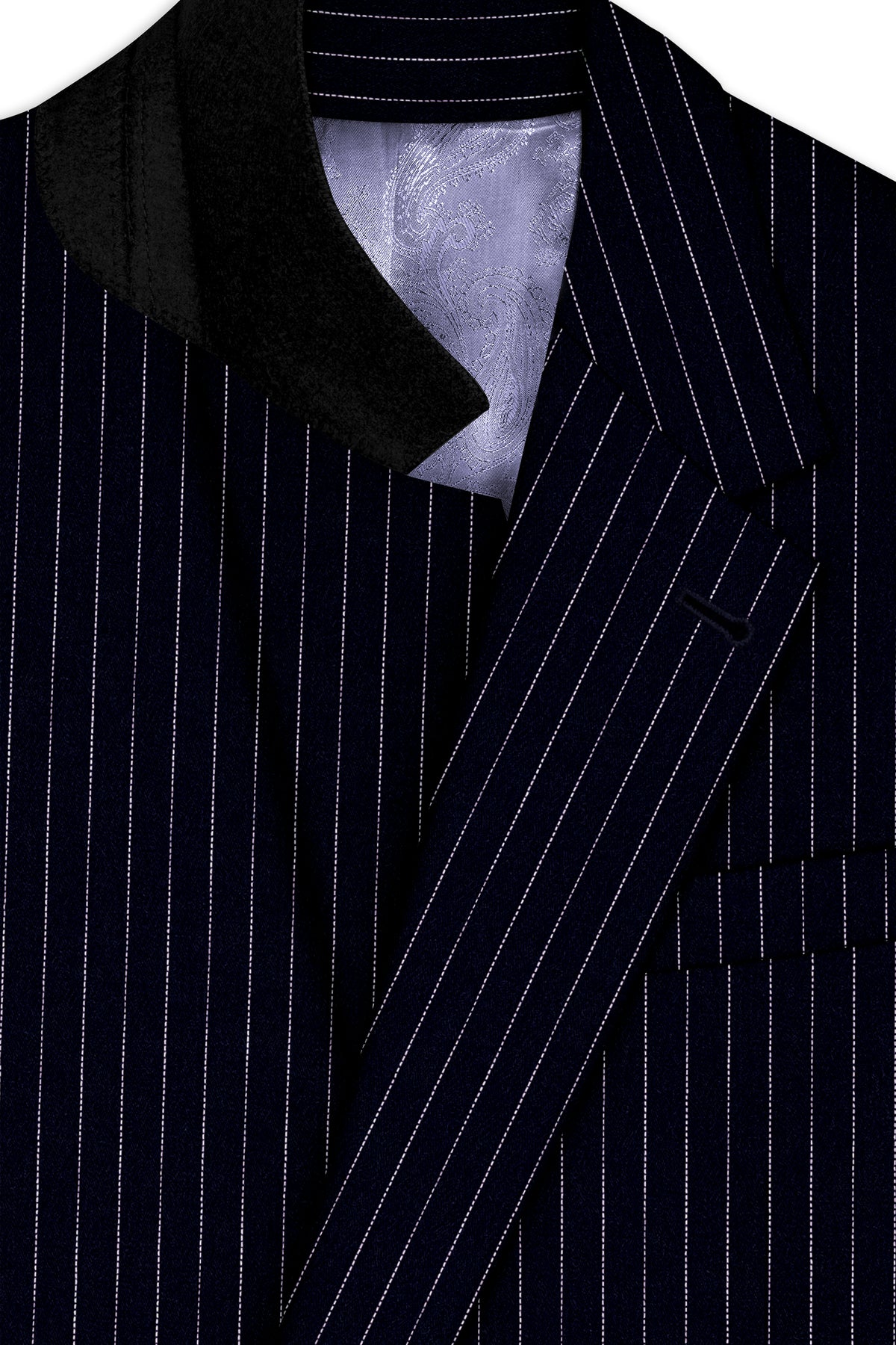 Windsor-Navy Blue Chalk Striped Wool Rich Wrinkle-Free Fluid Drape Fabric Single Breasted Suit
