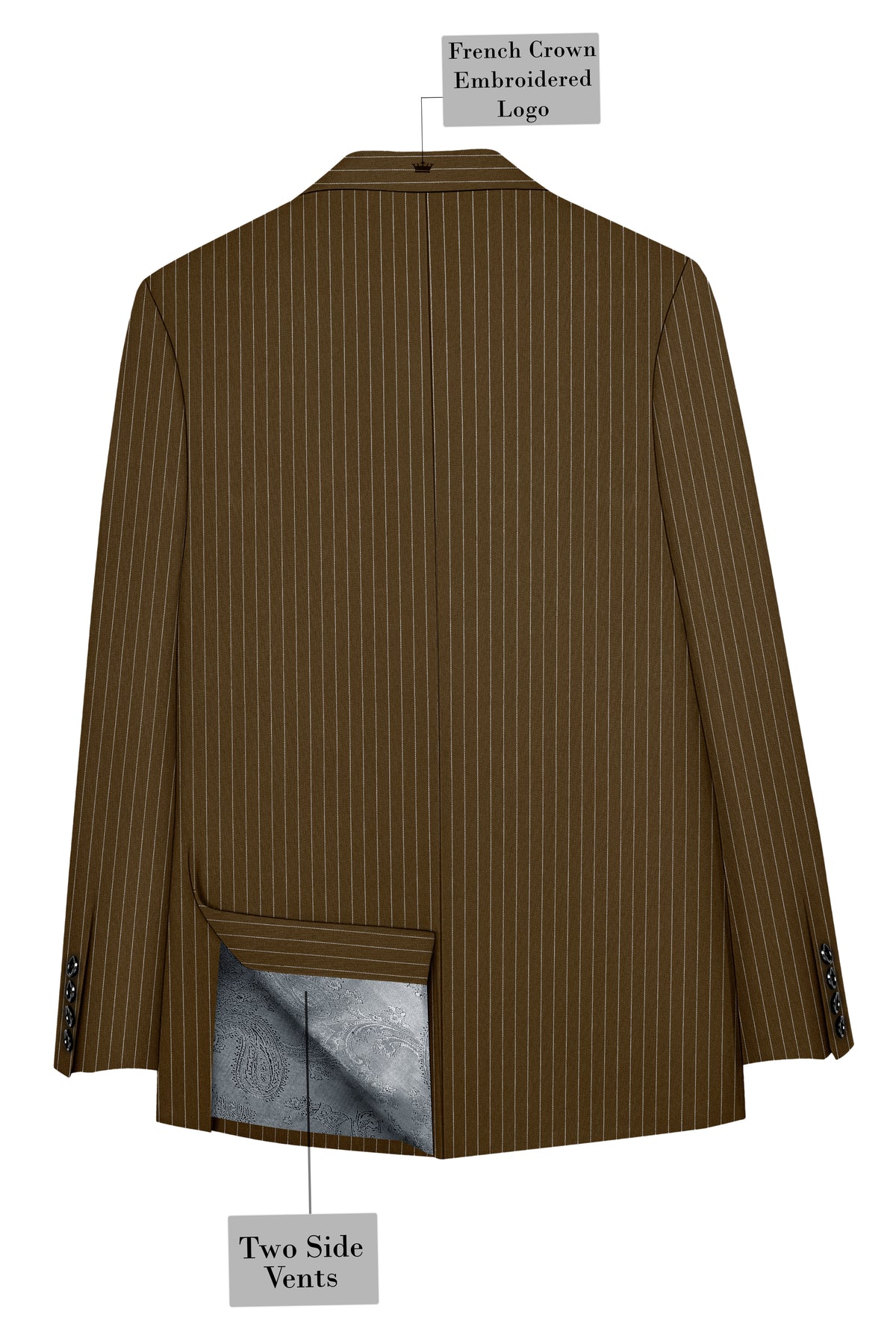 Sable-Antique Brown Chalk Striped Wool Rich Wrinkle-Free Fluid Drape Fabric Single Breasted Suit