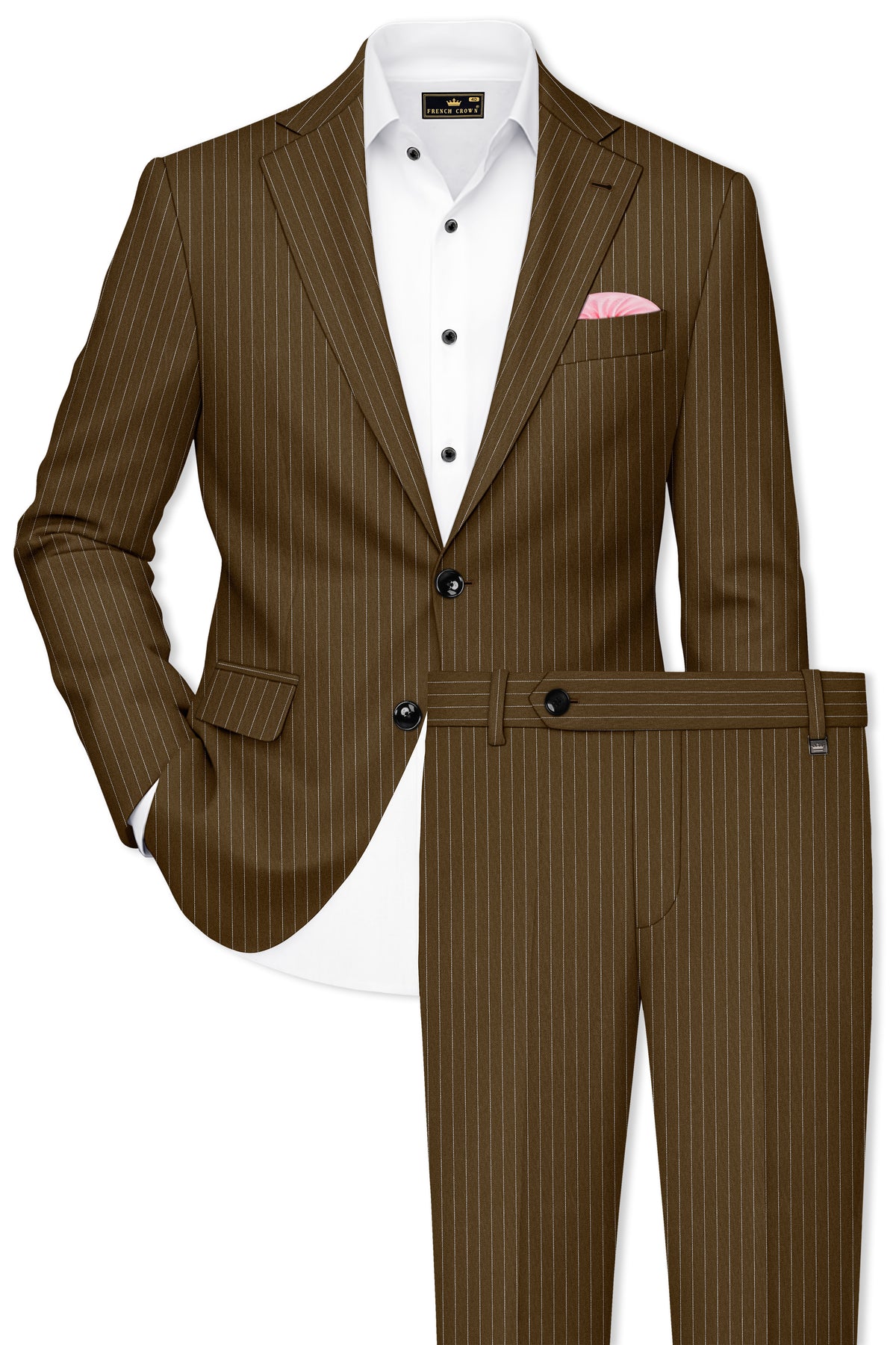 Sable-Antique Brown Chalk Striped Wool Rich Wrinkle-Free Fluid Drape Fabric Single Breasted Suit