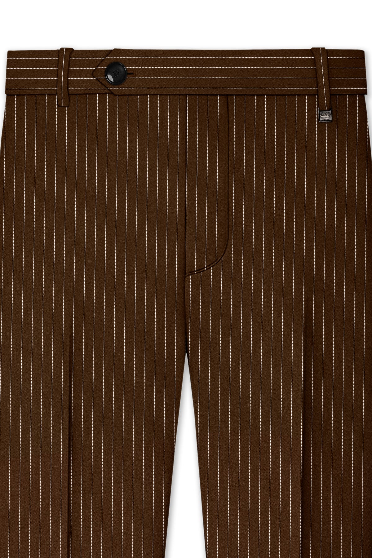 Everton-Clinker Brown Chalk Striped Wool Rich Wrinkle-Free Fluid Drape Fabric Single Breasted Suit