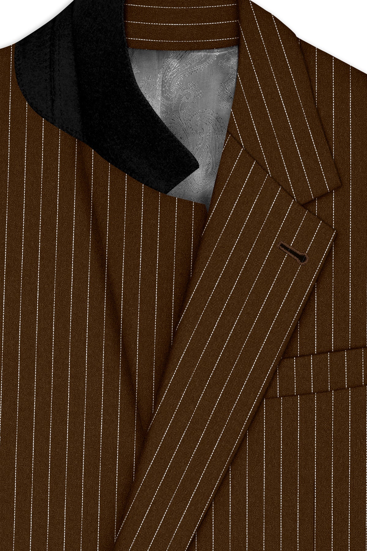 Everton-Clinker Brown Chalk Striped Wool Rich Wrinkle-Free Fluid Drape Fabric Single Breasted Suit