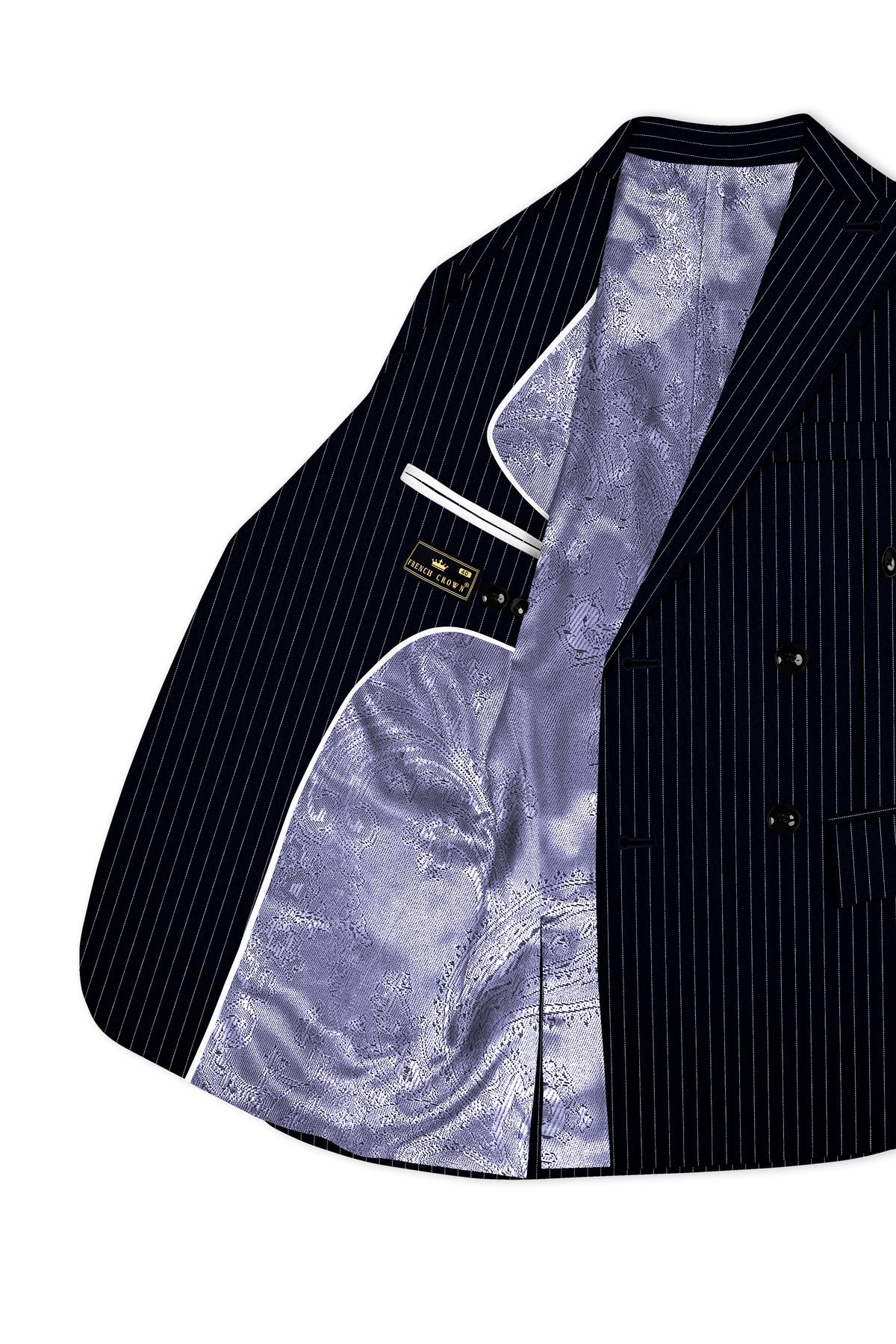 Windsor-Navy Blue Chalk Striped Wool Rich Wrinkle-Free Fluid Drape Fabric Double Breasted Suit