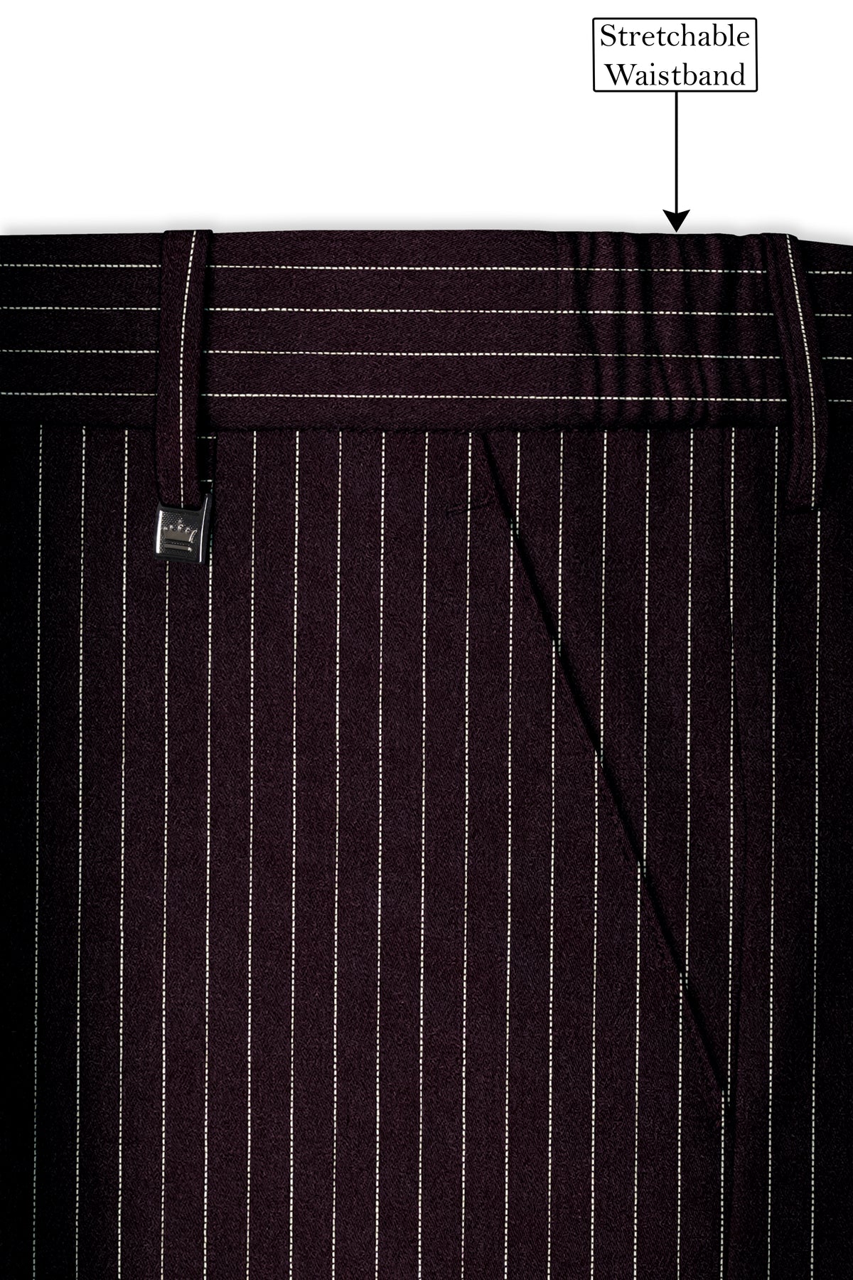 Vesper-Gondola Maroon Chalk Striped Wool Rich Wrinkle-Free Fluid Drape Fabric Tuxedo Suit