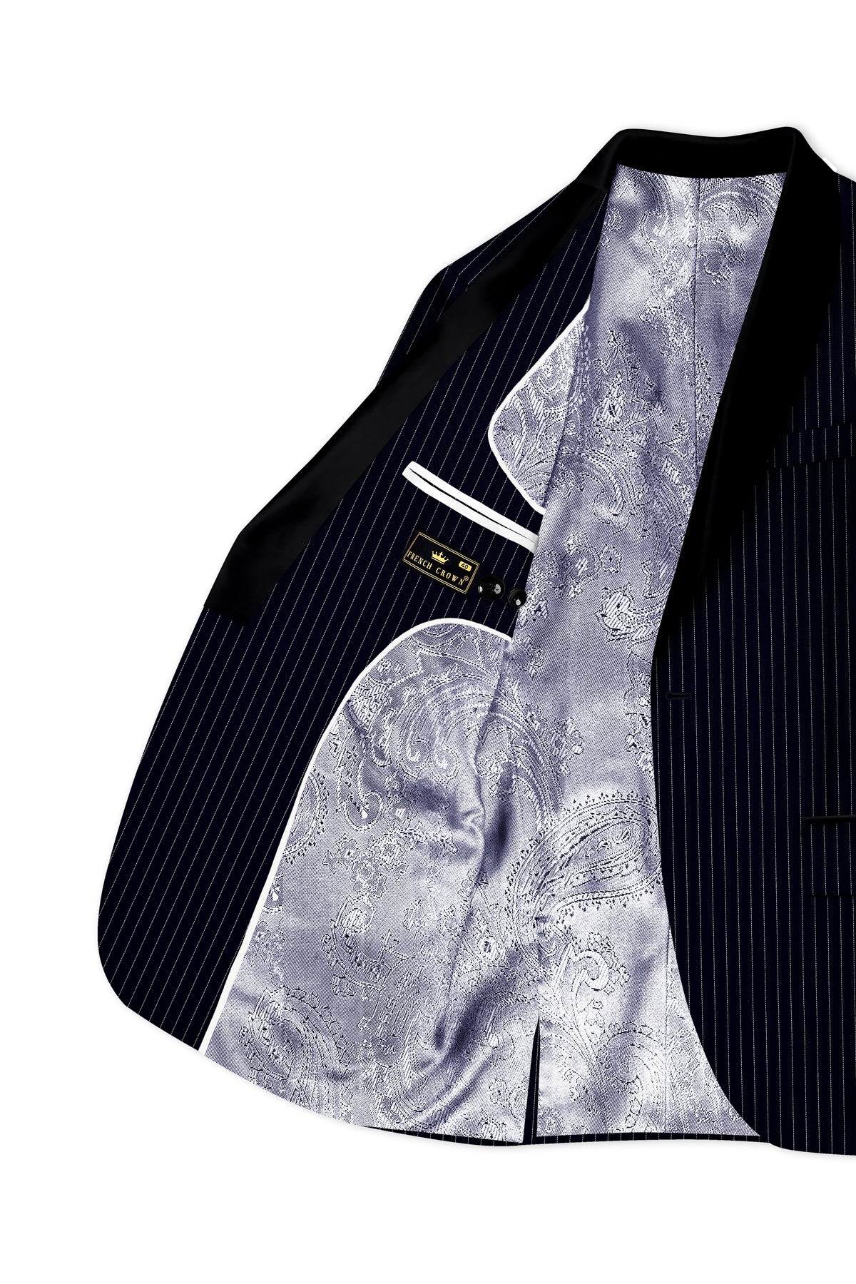 Windsor-Navy Blue Chalk Striped Wool Rich Wrinkle-Free Fluid Drape Fabric Tuxedo Suit