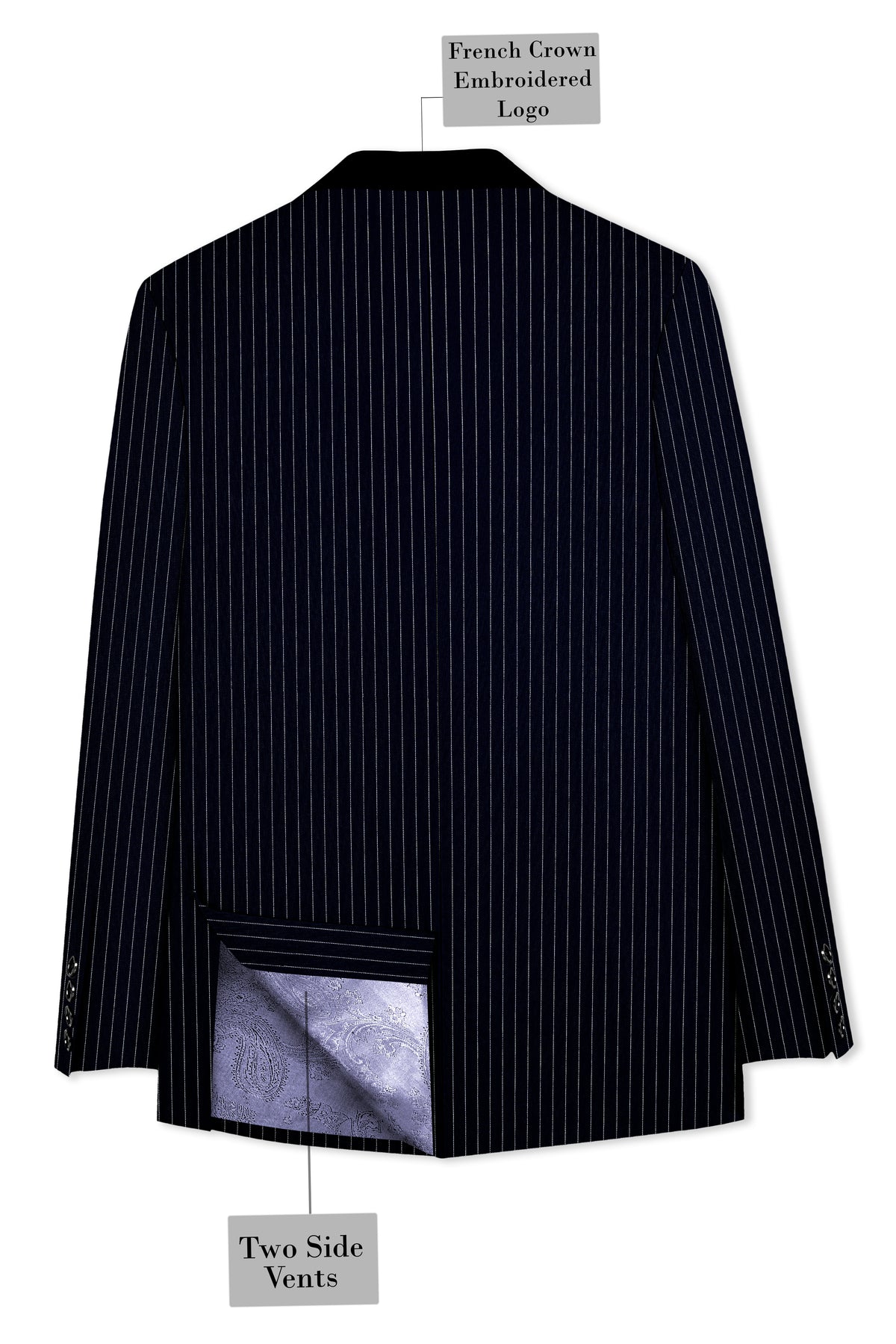 Windsor-Navy Blue Chalk Striped Wool Rich Wrinkle-Free Fluid Drape Fabric Tuxedo Suit