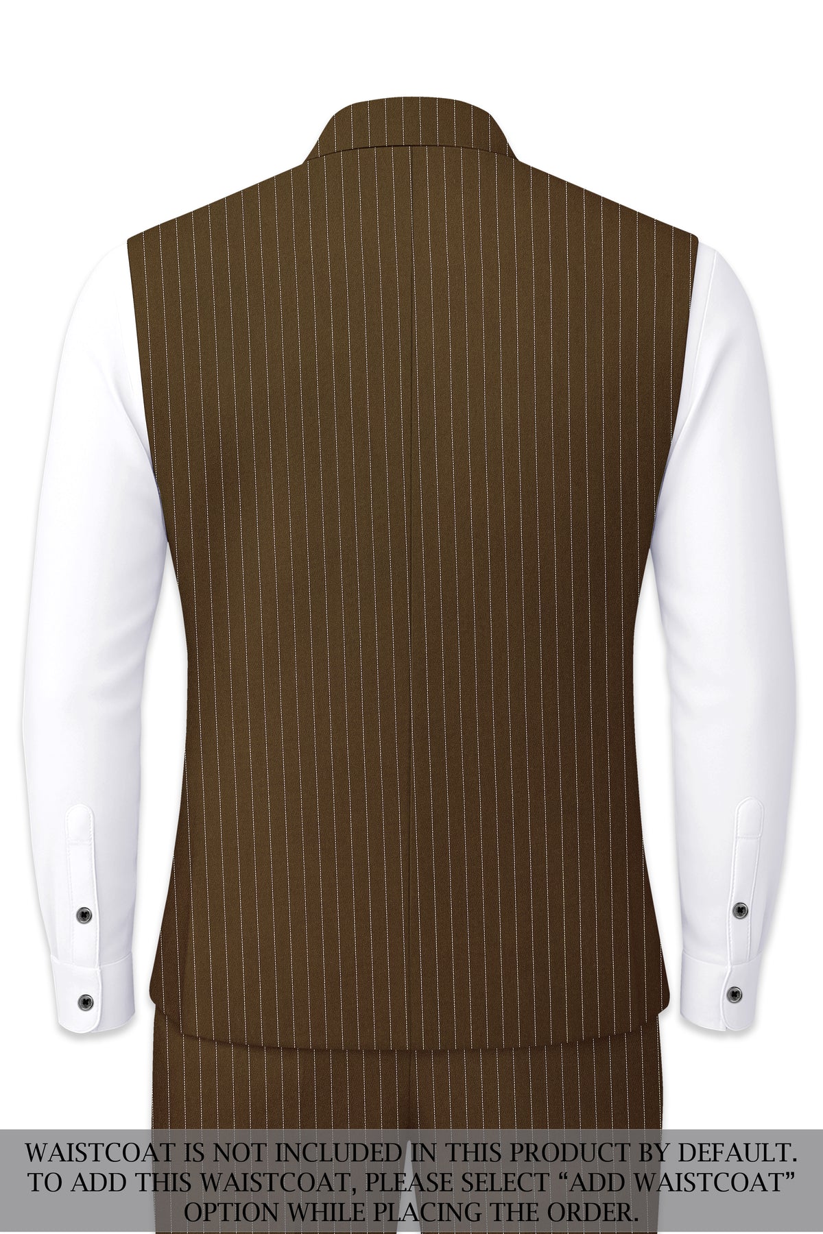 Sable-Antique Brown Chalk Striped Wool Rich Wrinkle-Free Fluid Drape Fabric Cross Bandhgala Suit