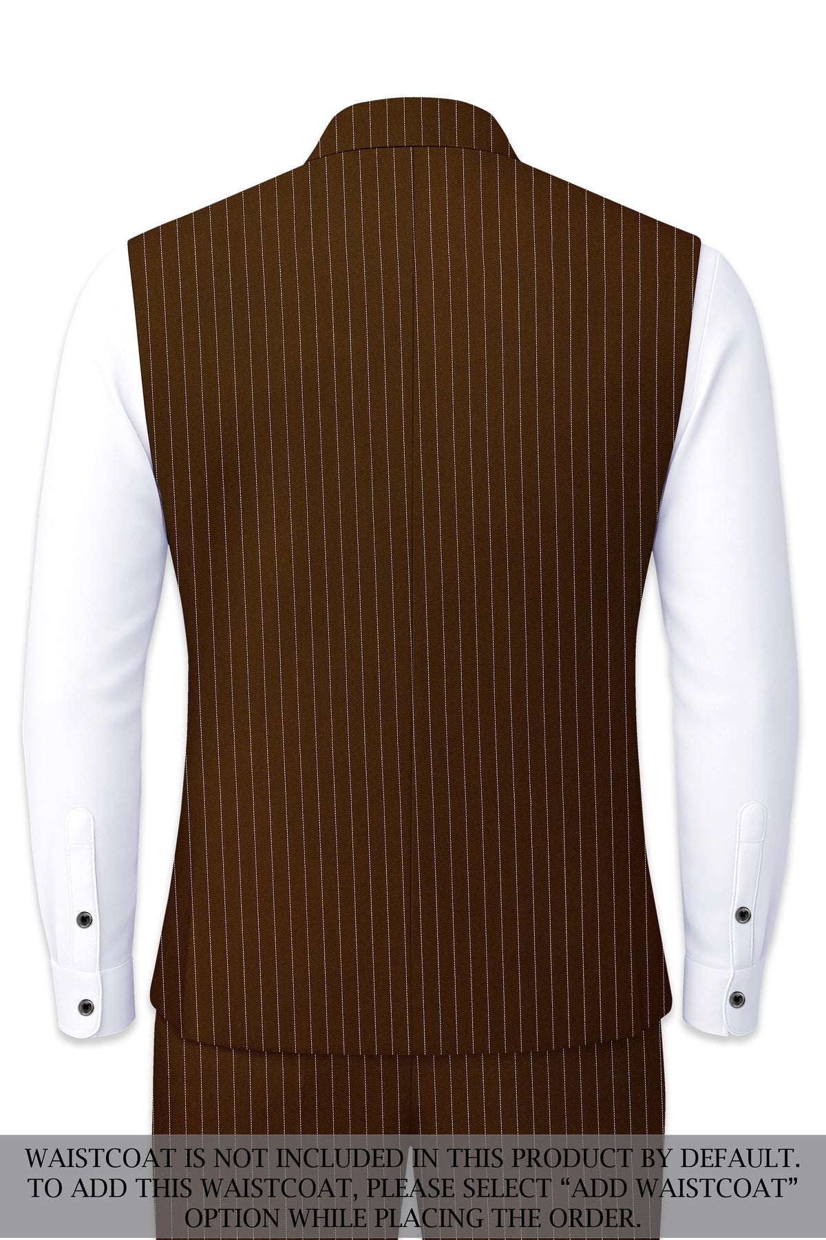 Everton-Clinker Brown Chalk Striped Wool Rich Wrinkle-Free Fluid Drape Fabric Cross Bandhgala Suit