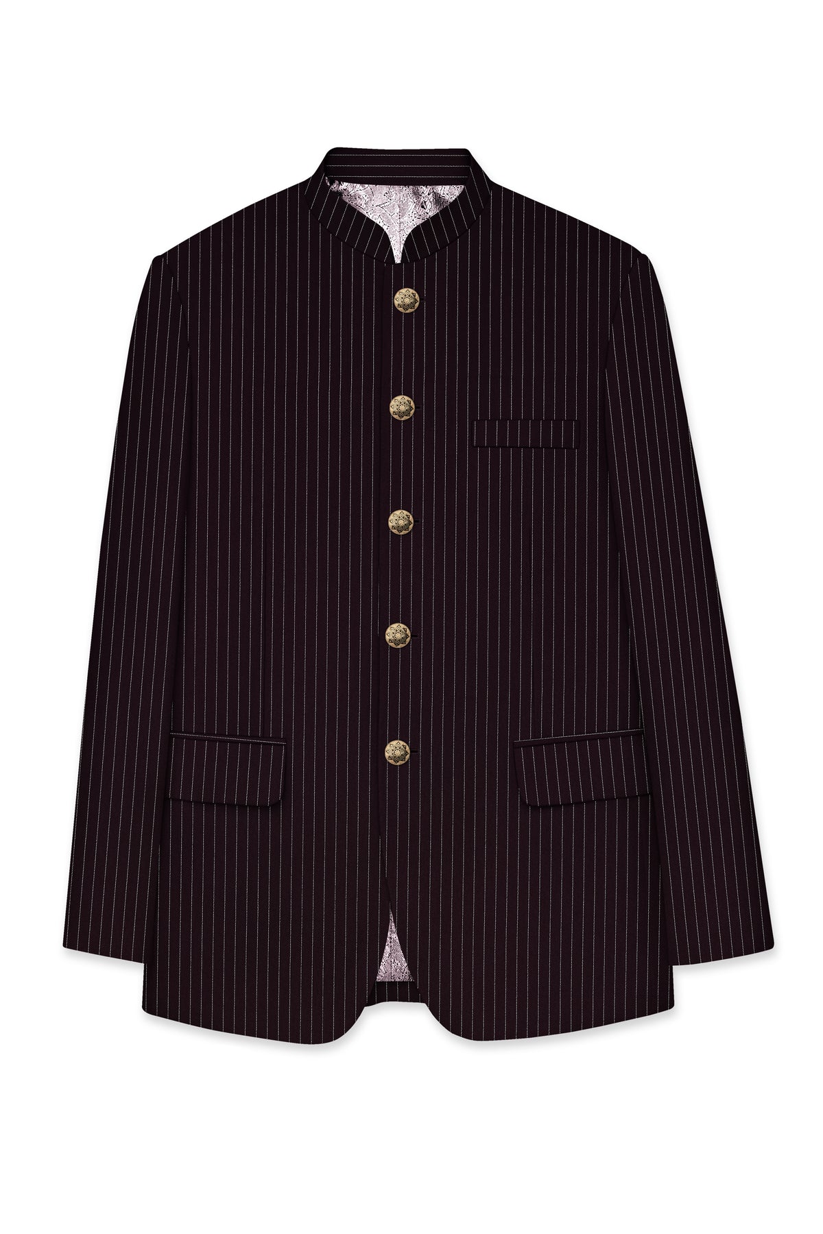 Vesper-Gondola Maroon Chalk Striped Wool Rich Wrinkle-Free Fluid Drape Fabric Bandhgala Suit