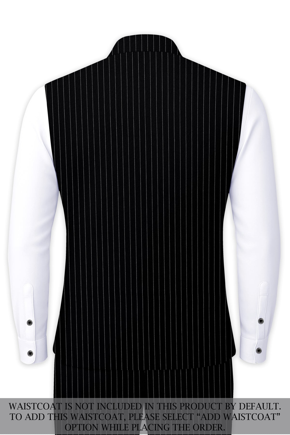 Noble-Jade Black Chalk Striped Wool Rich Wrinkle-Free Fluid Drape Fabric Bandhgala Suit
