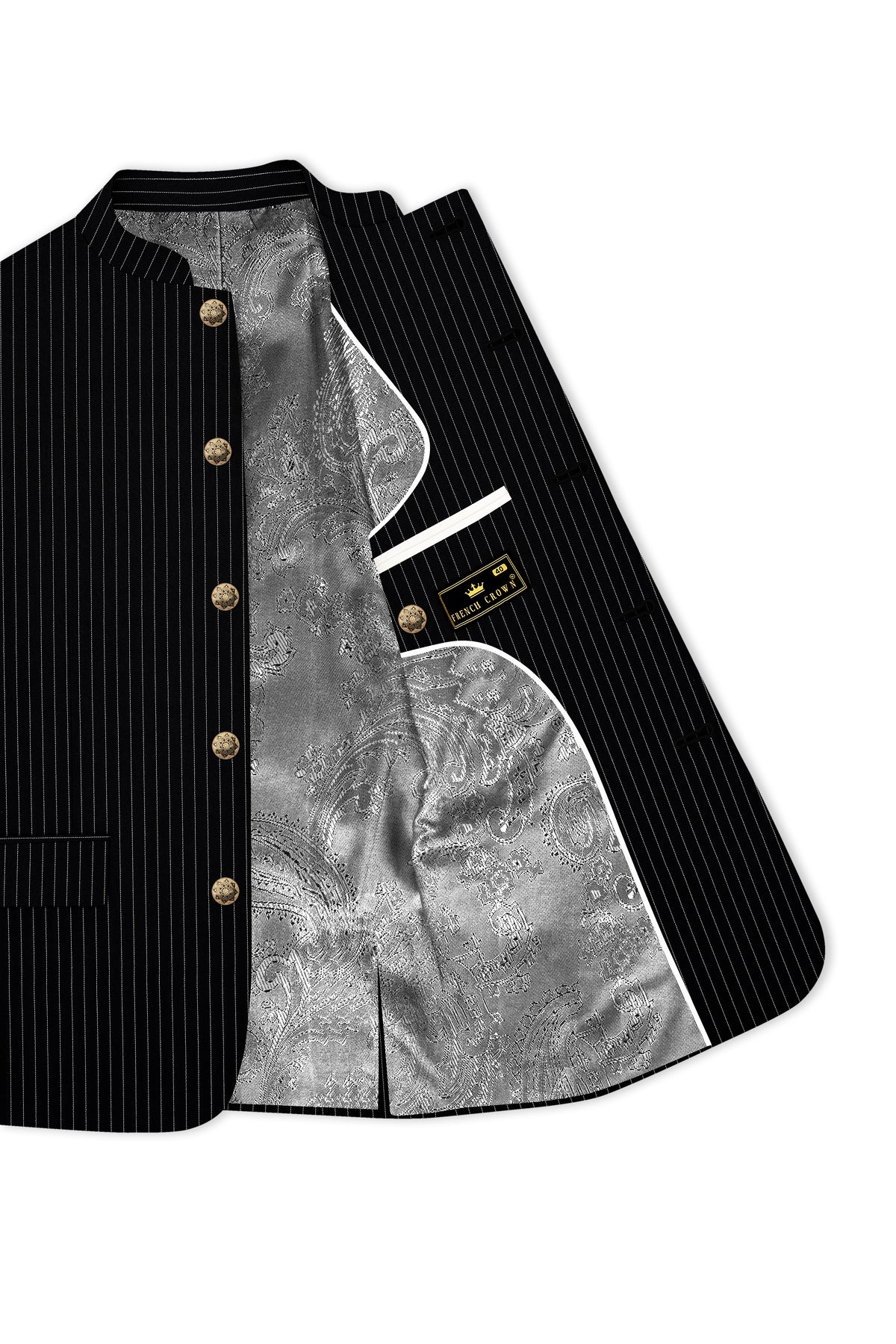 Noble-Jade Black Chalk Striped Wool Rich Wrinkle-Free Fluid Drape Fabric Bandhgala Suit