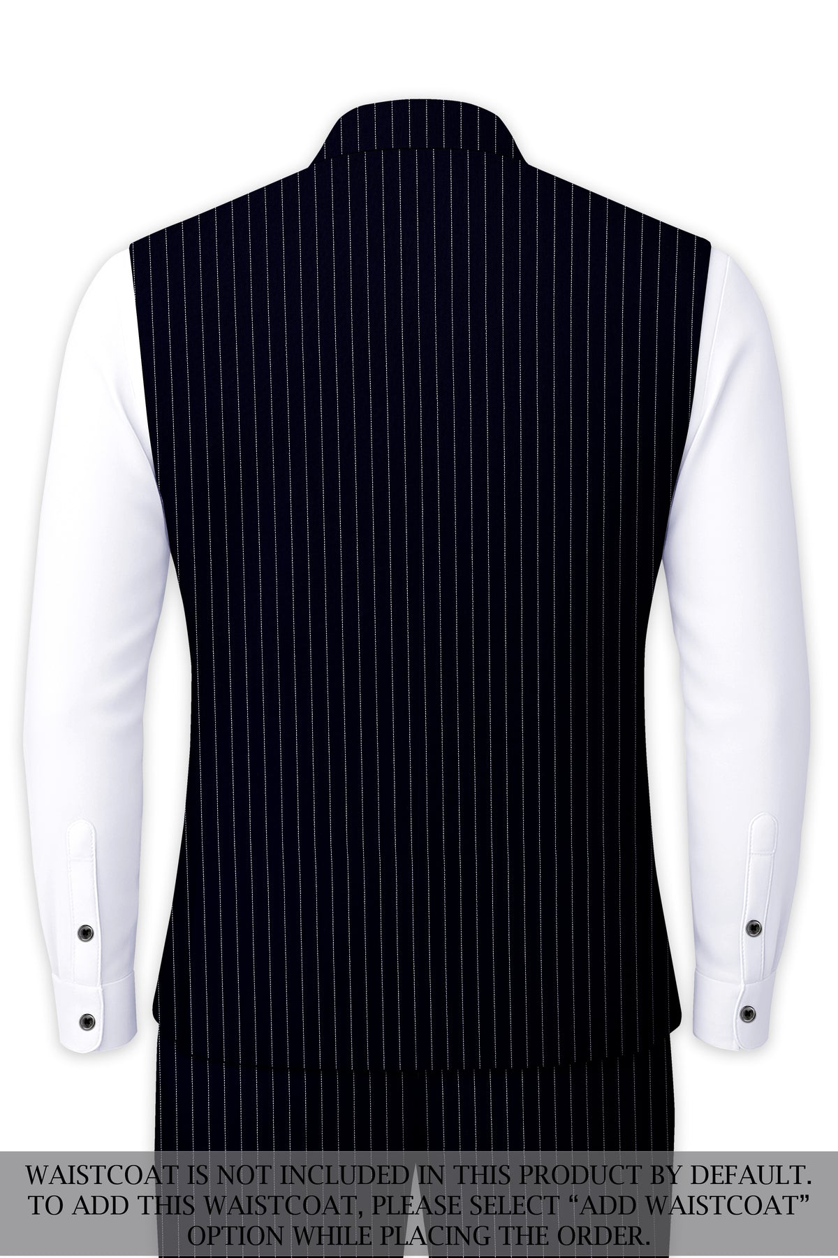Windsor-Navy Blue Chalk Striped Wool Rich Wrinkle-Free Fluid Drape Fabric Bandhgala Suit
