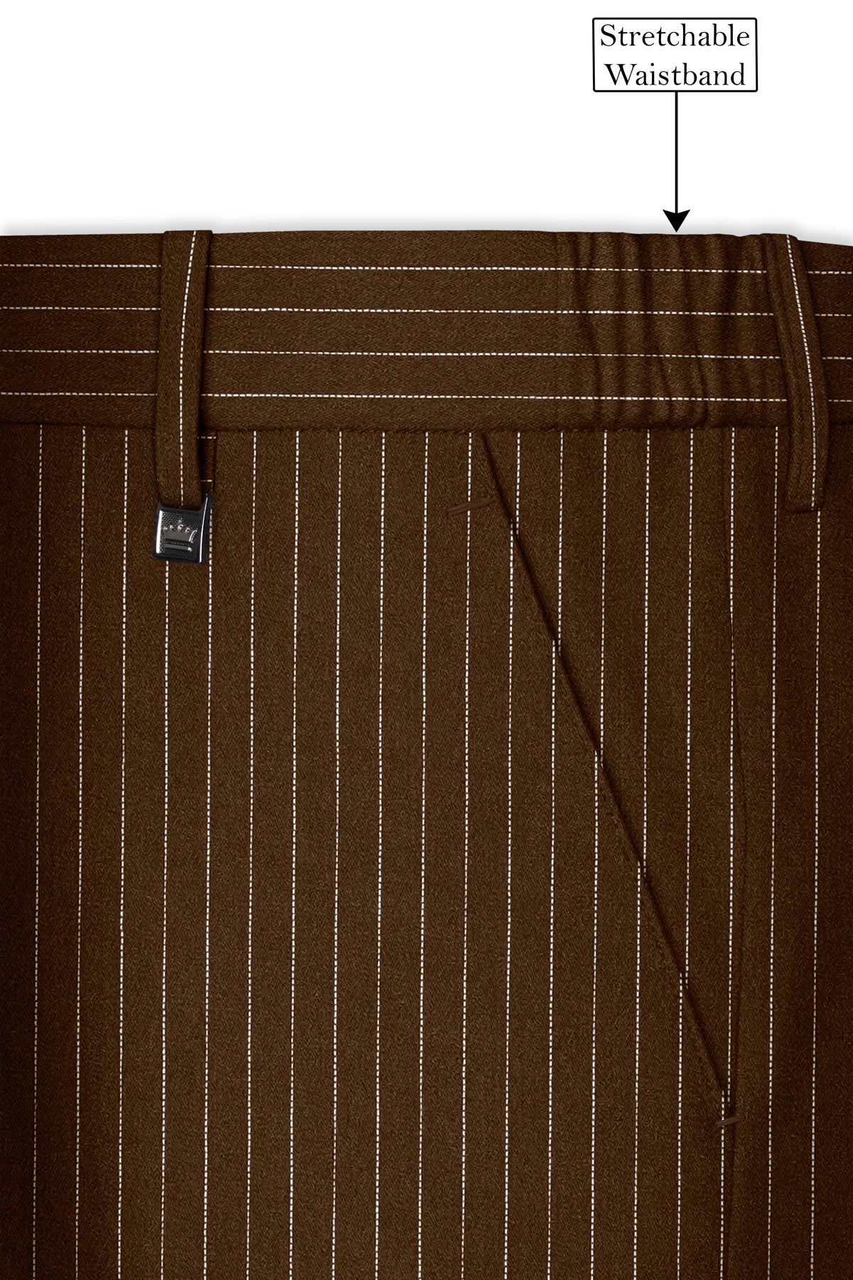 Everton-Clinker Brown Chalk Striped Wool Rich Wrinkle-Free Fluid Drape Fabric Peak Lapel Tuxedo Suit