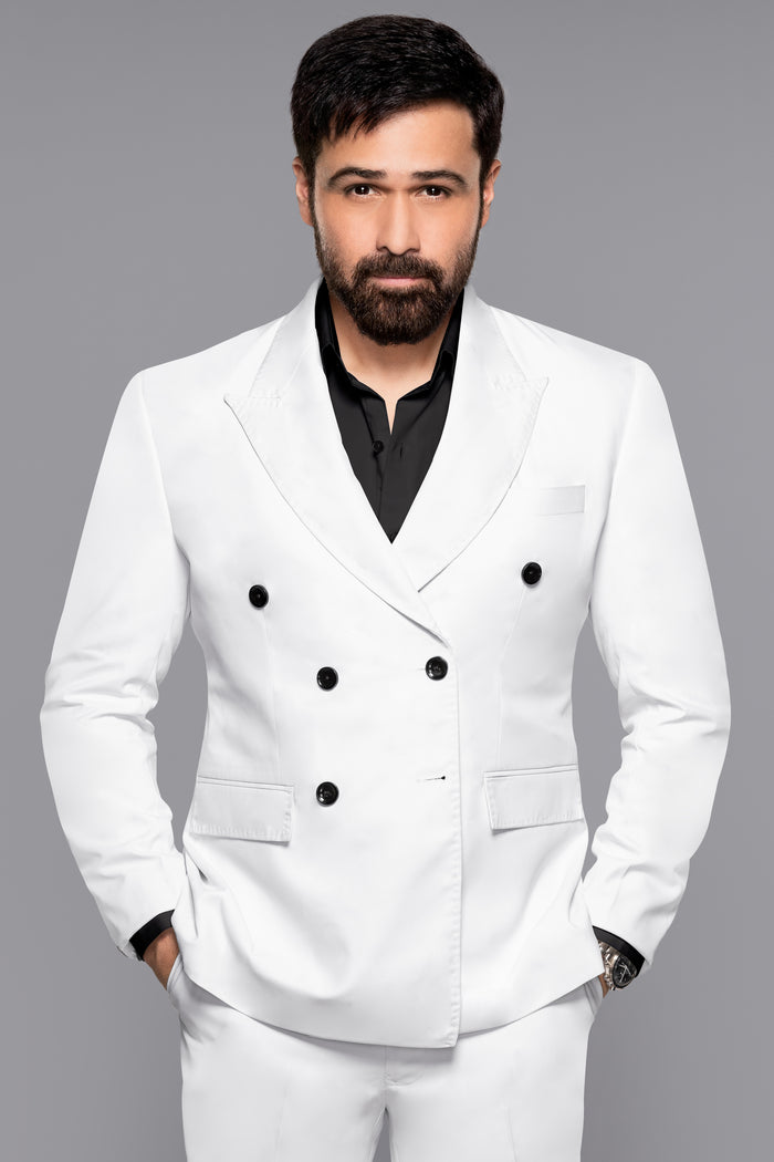 BRIGHT WHITE SUBTLE SHEEN DOUBLE BREASTED SUIT
