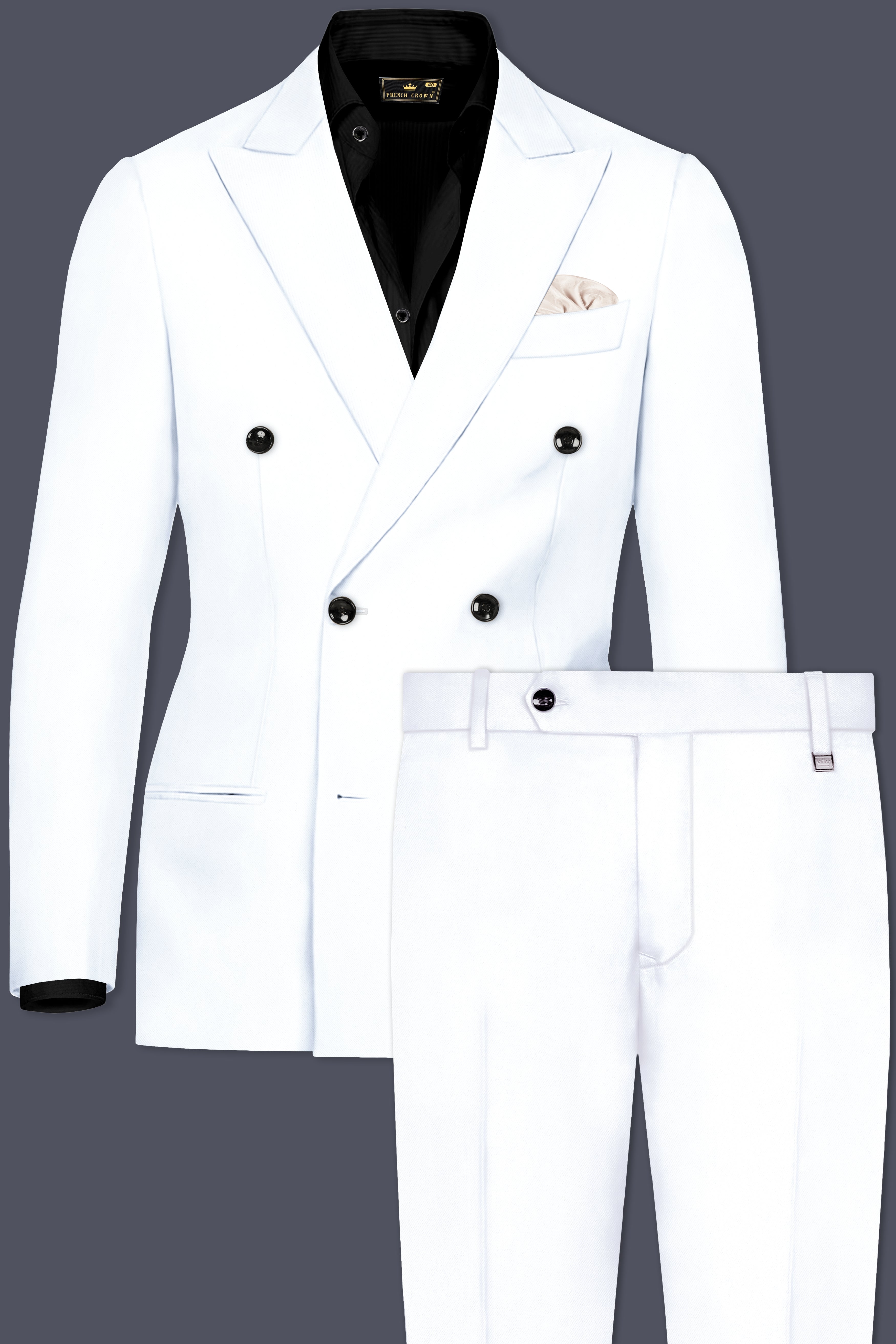 Bright White Stretchable Subtle Sheen Double Breasted Suit