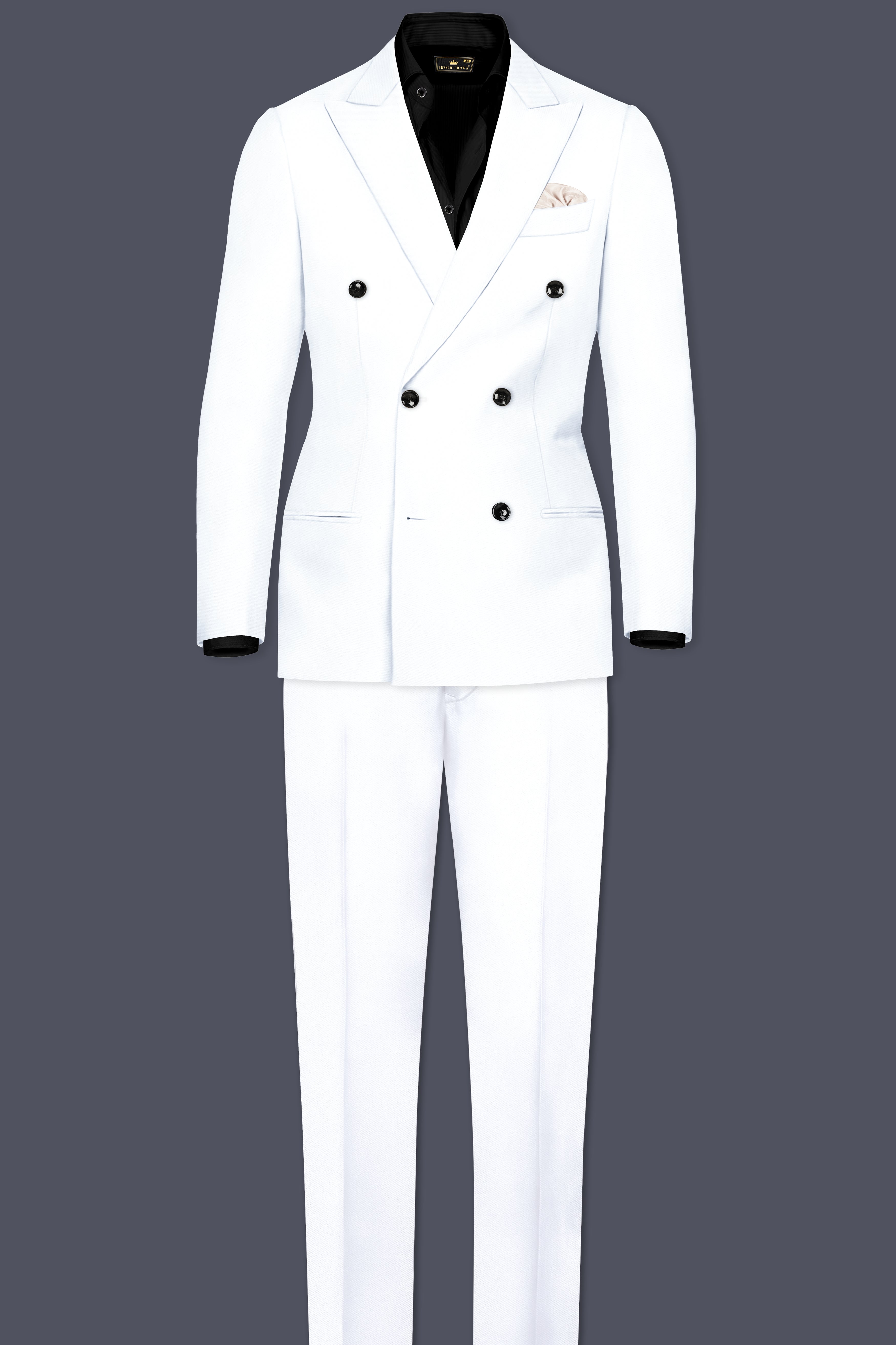 Bright White Stretchable Subtle Sheen Double Breasted Suit