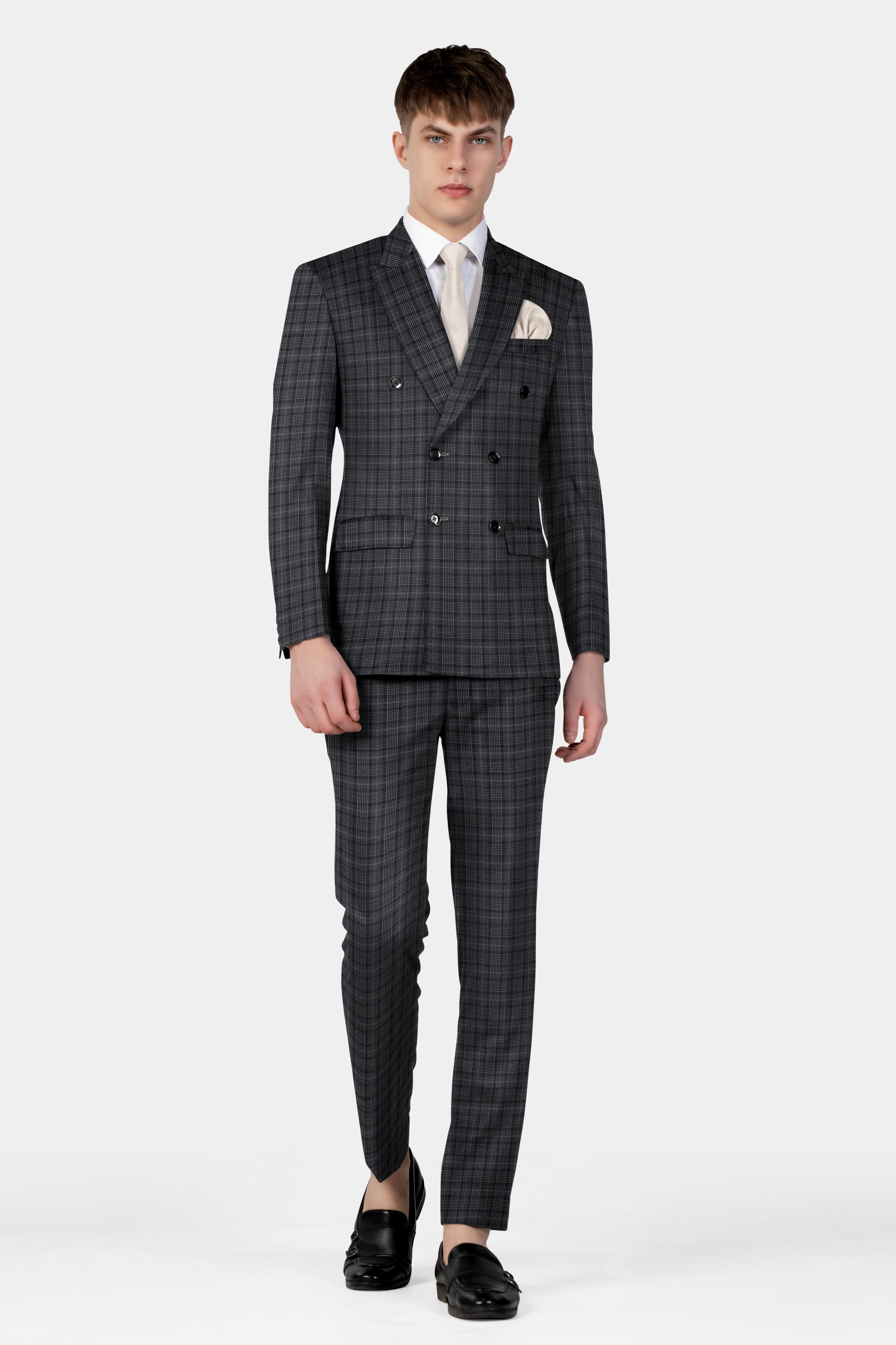 Charcoal Plaid Double Breasted Suit