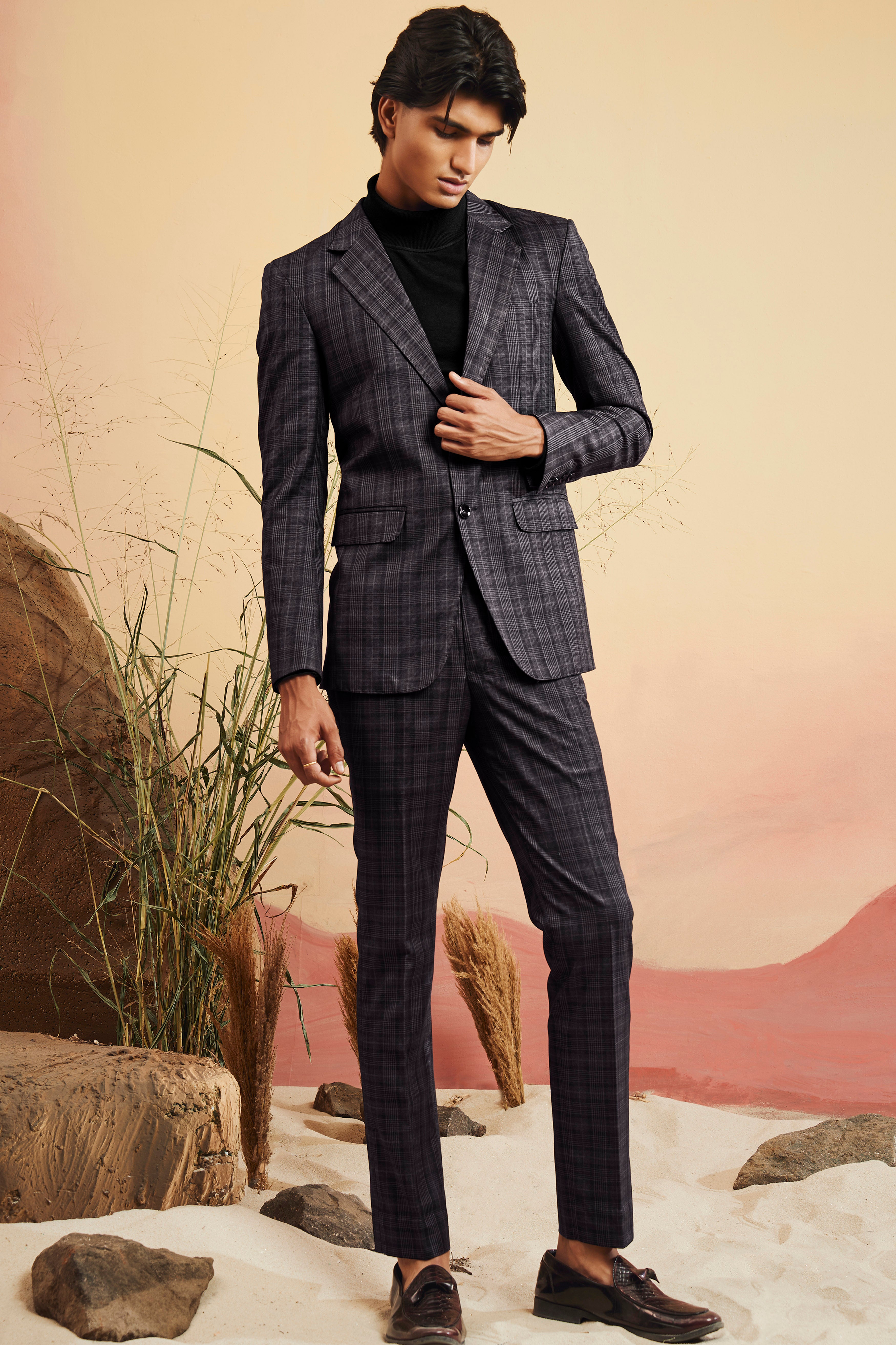 Charcoal Grey Plaid Suit