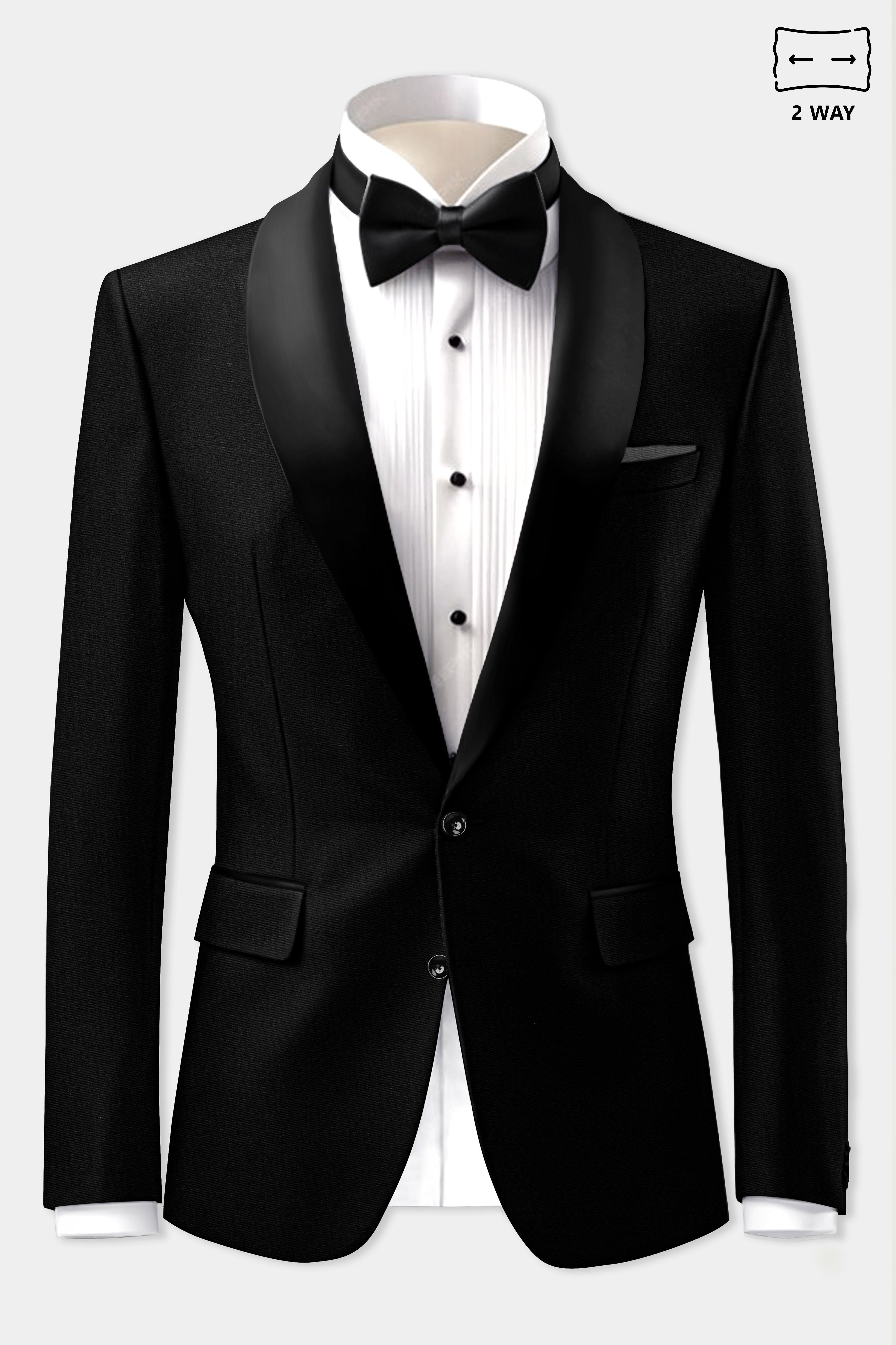 Jade Black Stretchable Subtle Sheen Tuxedo Suit