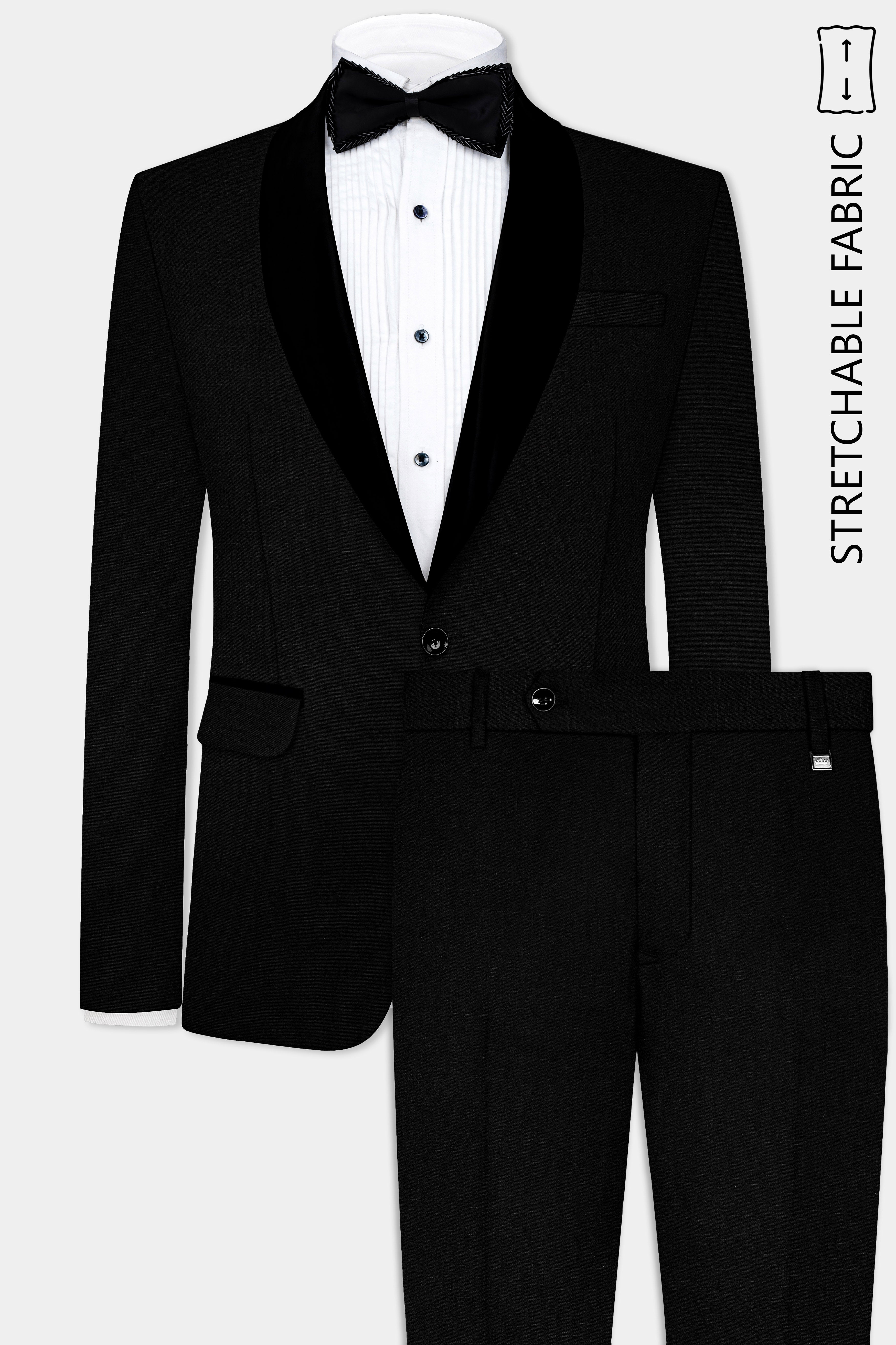 Jade Black Stretchable Subtle Sheen Tuxedo Suit