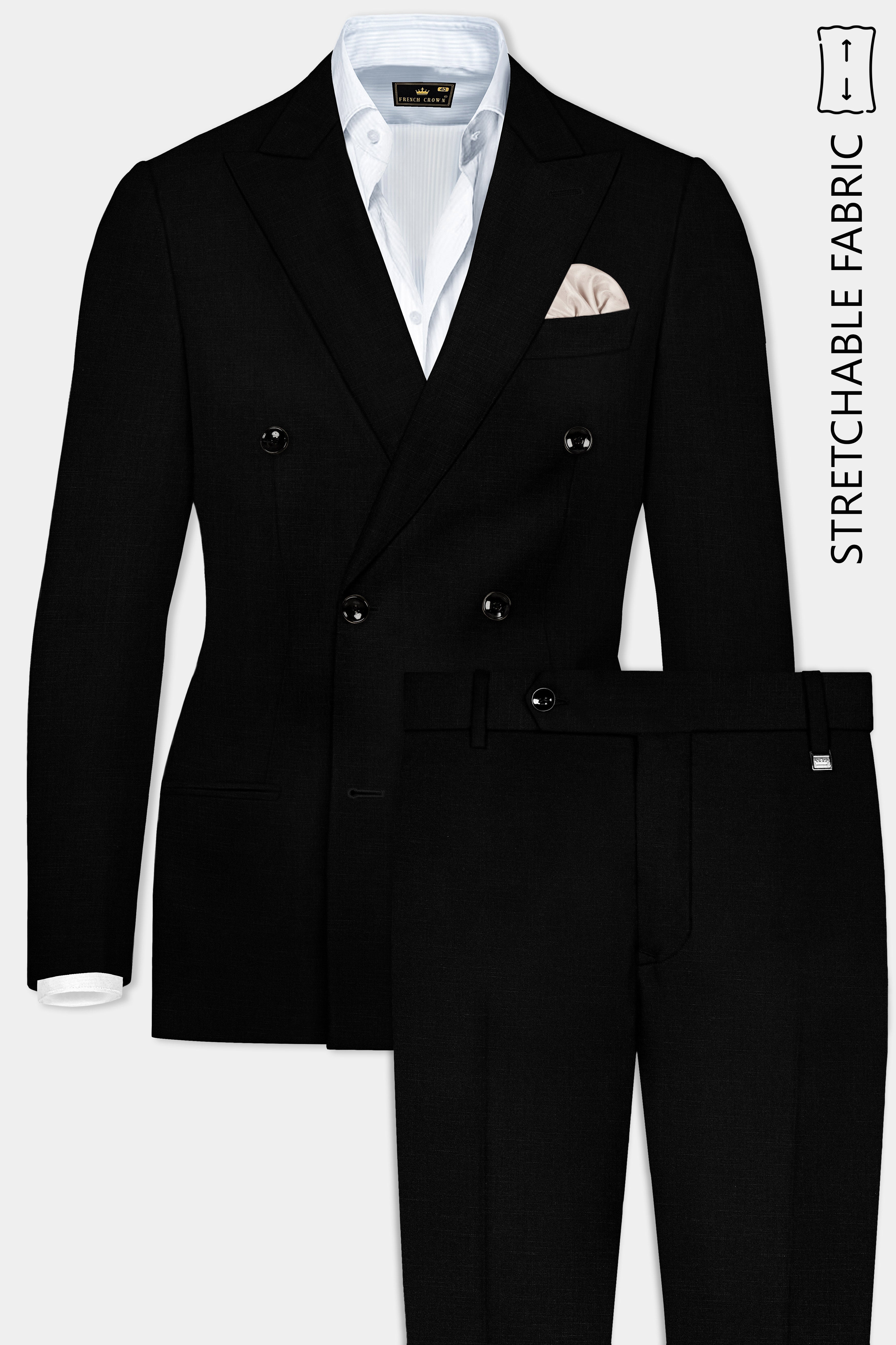 Jade Black Stretchable Subtle Sheen Double Breasted Suit