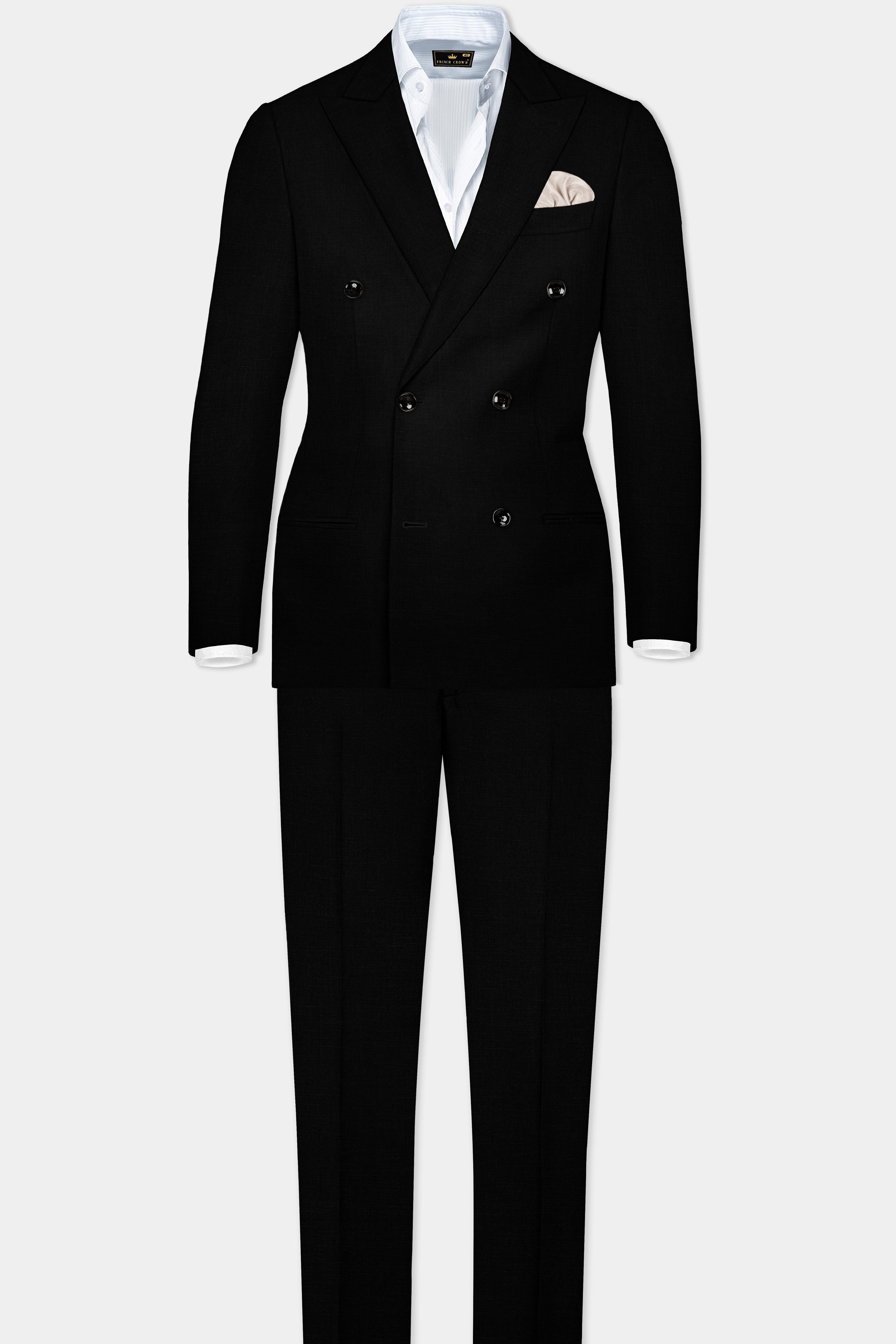 Jade Black Stretchable Subtle Sheen Double Breasted Suit