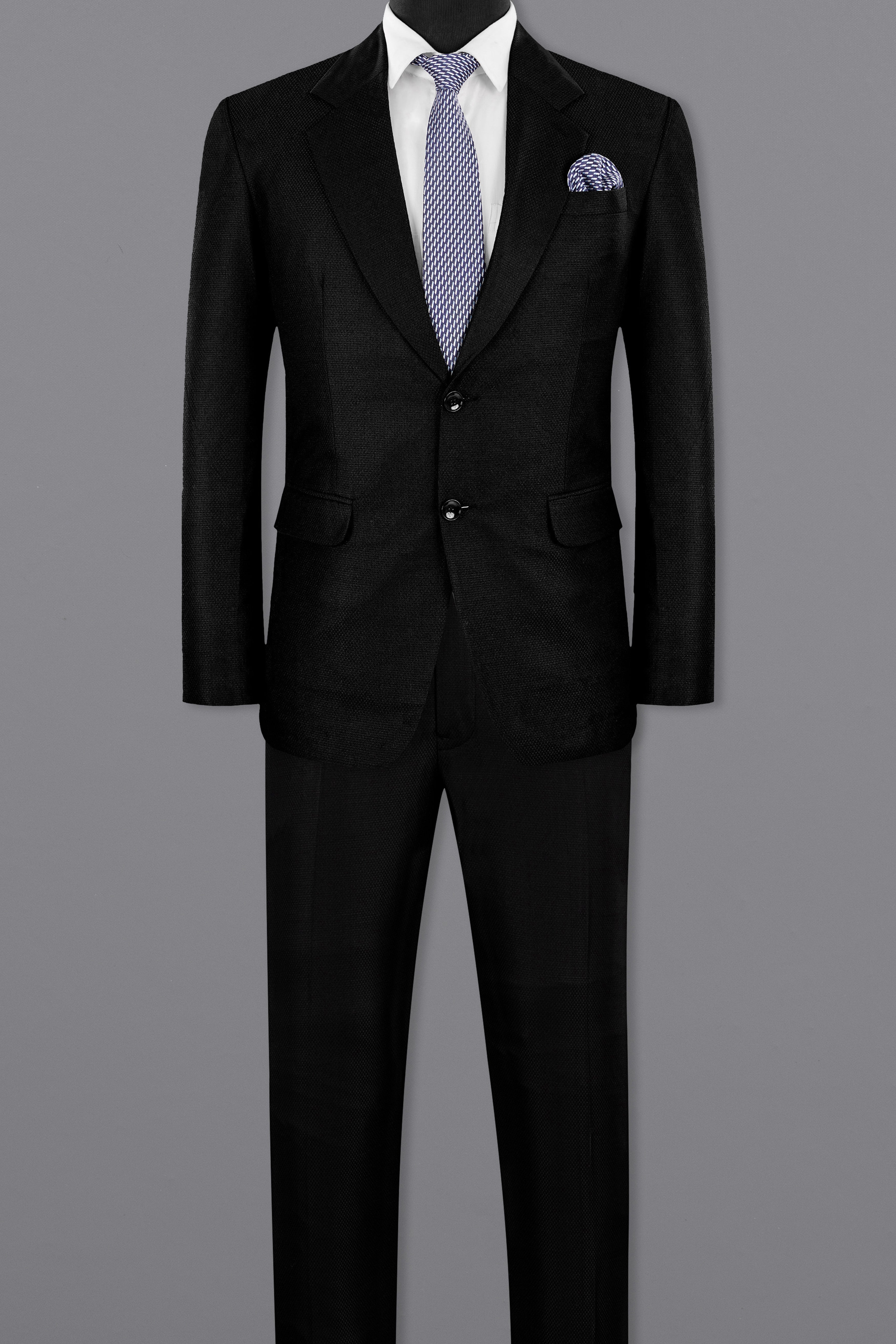 Jade Black Diamond Textured Wool Blend Suit