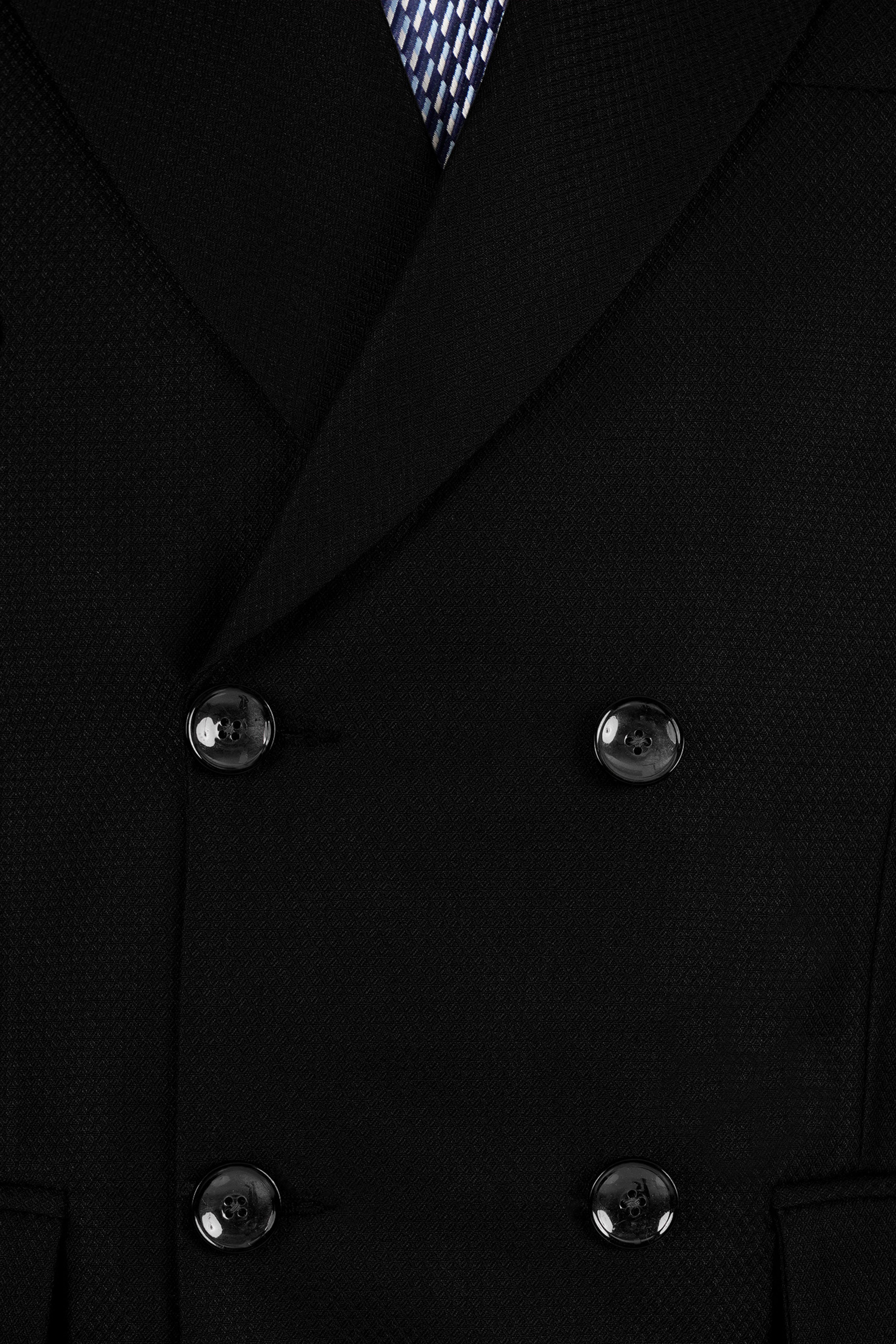 Jade black Diamond Textured Wool Blend Double Breasted Suit