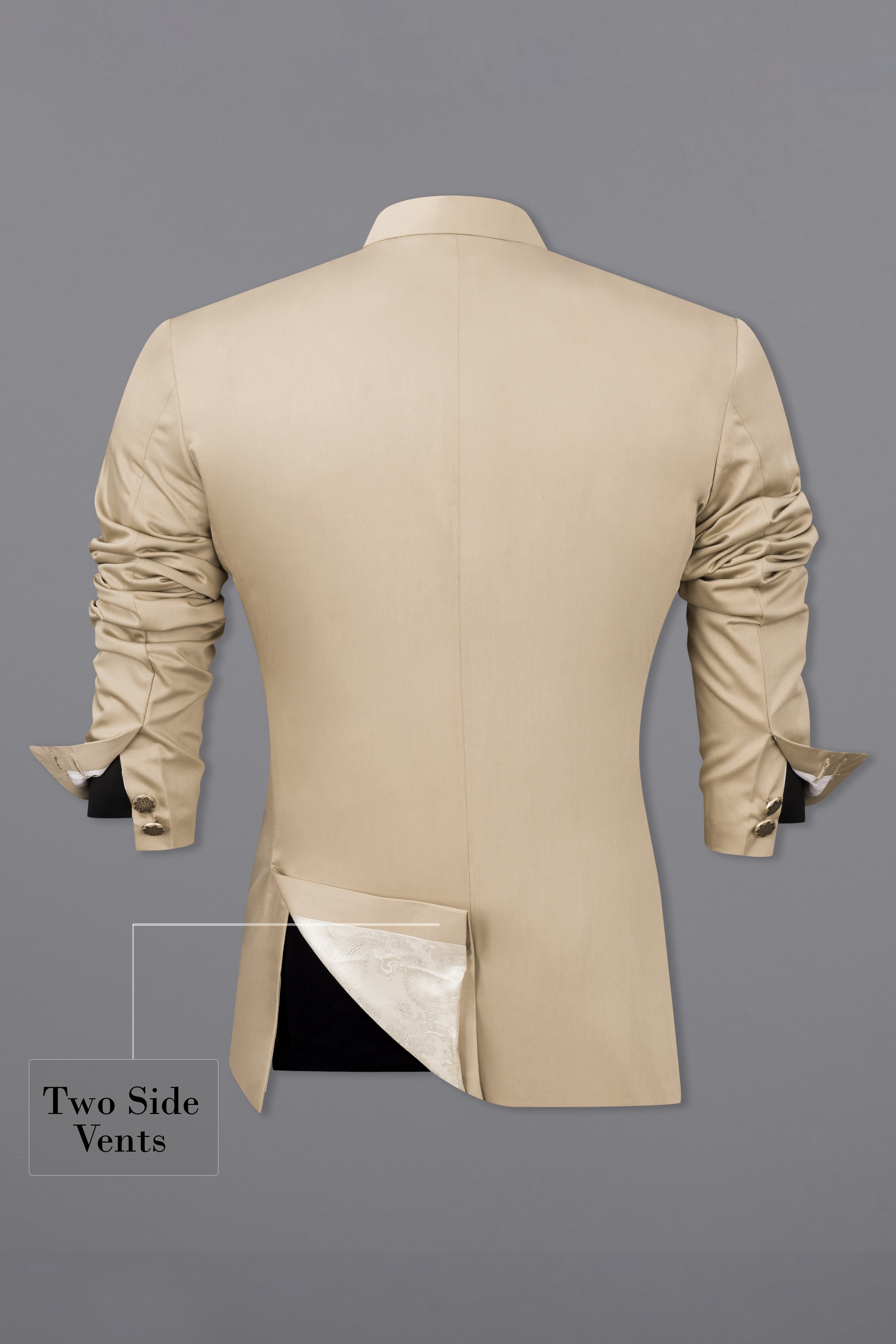 Hazelnut Subtle Sheen Cross Placket Bandhgala/Mandarin Suit