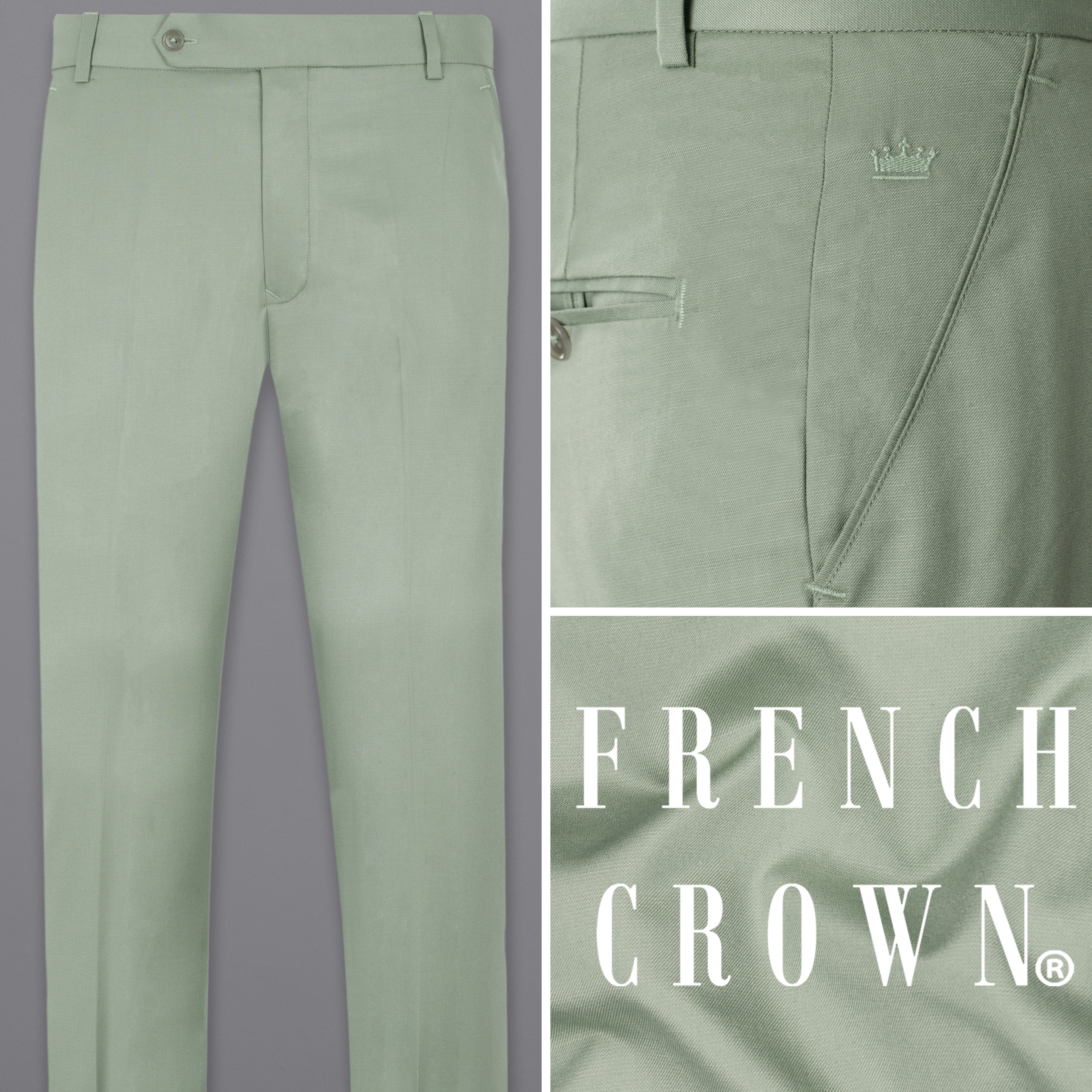 Clay ash green Plain-Solid Regular Fit Wool Blend Pants For Men