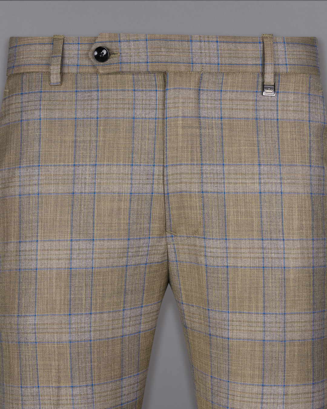 Arrowtown Brown with Azure Blue Checks-Plaid Premium Terry-Rayon