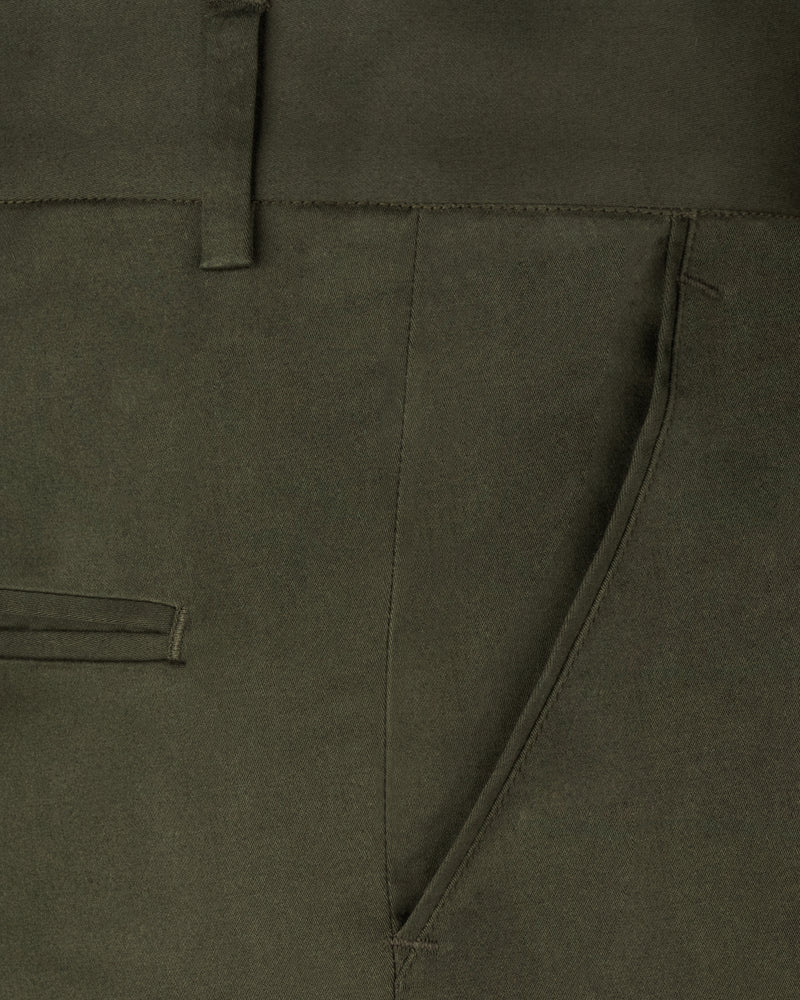 Taupe Green Solid Stretchable Premium Cotton traveler Pant