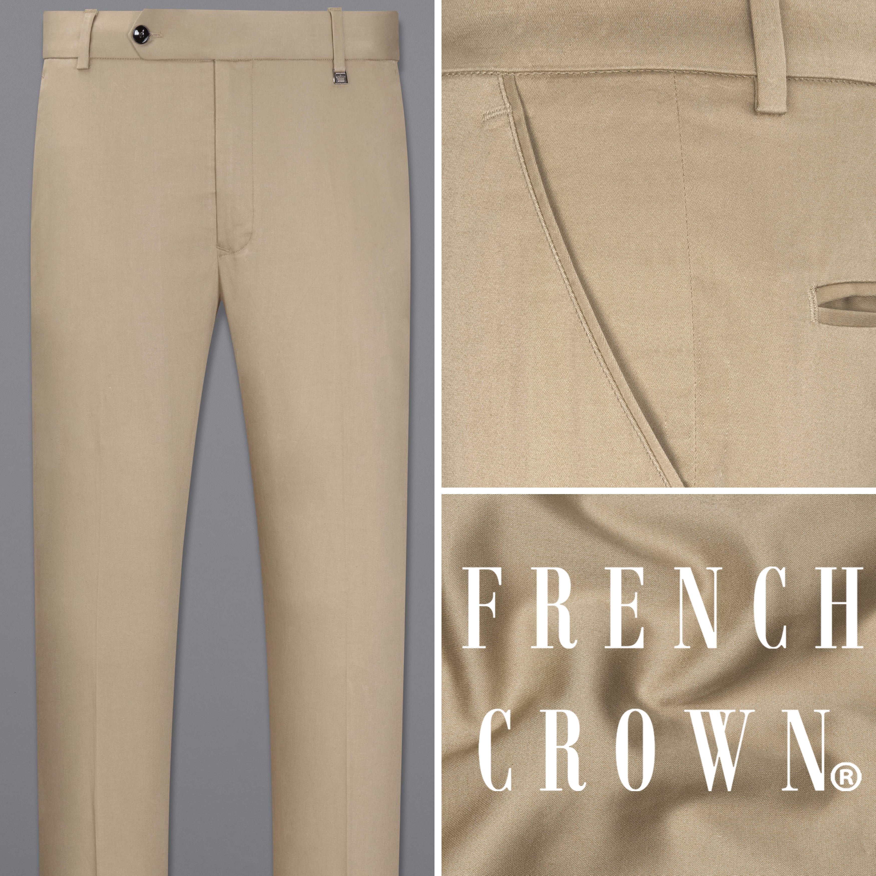 Oak Brown Plain-Solid Regular Fit Cotton Pants For Men