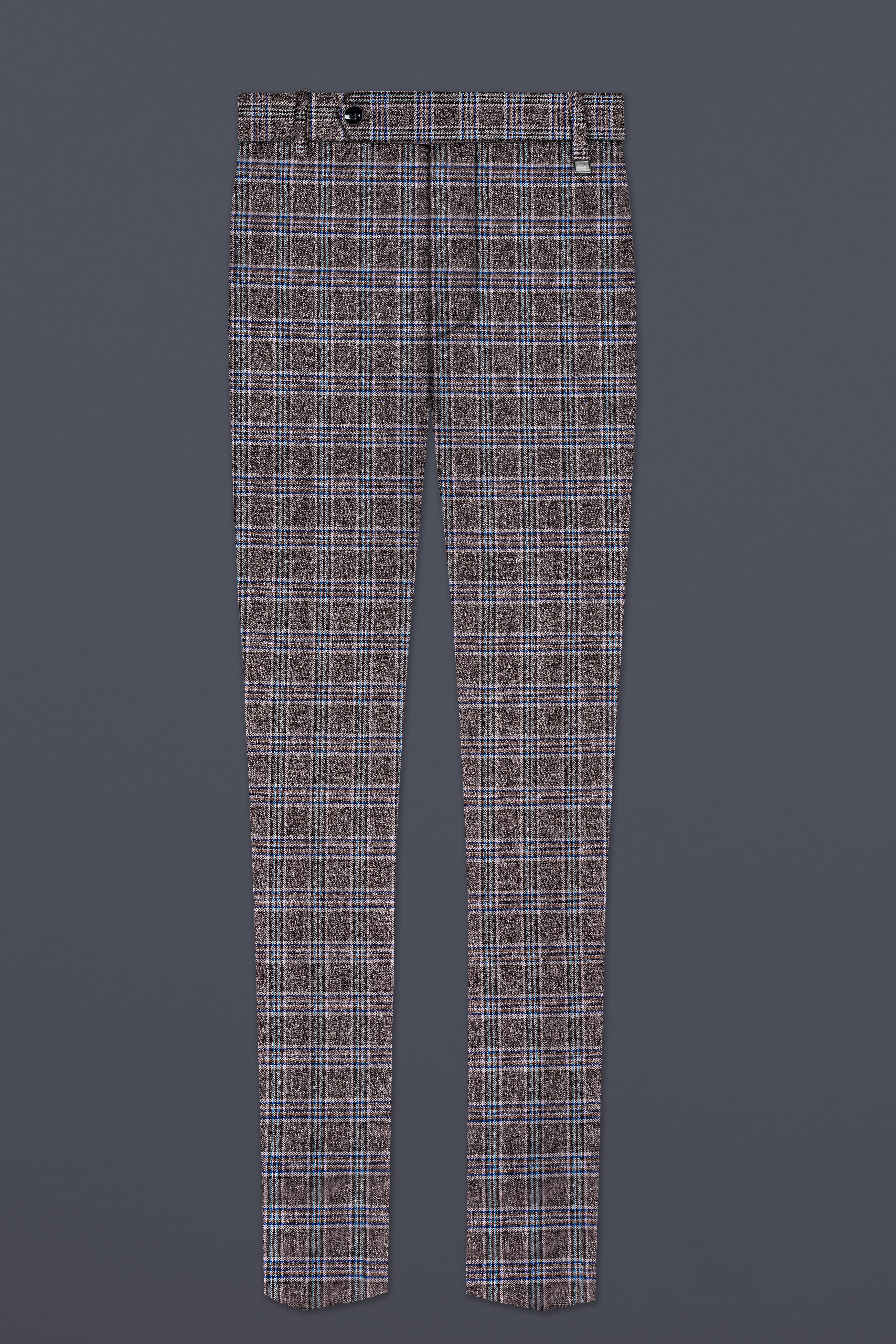 Ironside Grey and Cloud Burst Blue Plaid Wool Rich Stretchable Waistband Pant