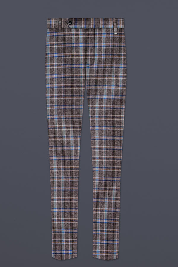 Ironside Grey and Cloud Burst Blue Plaid Wool Rich Stretchable Waistband Pant