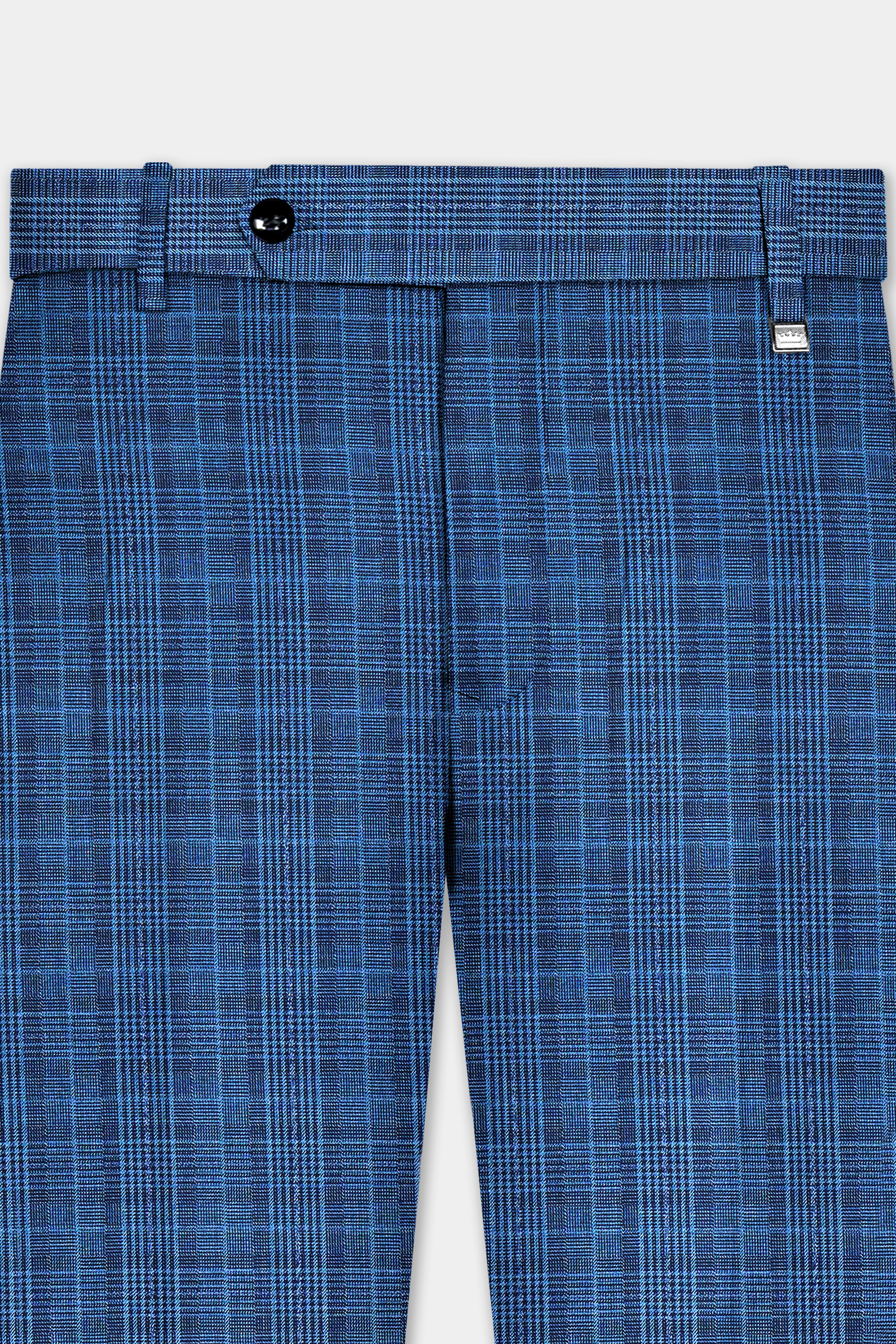 Mid Blue Plaid Formal Pant