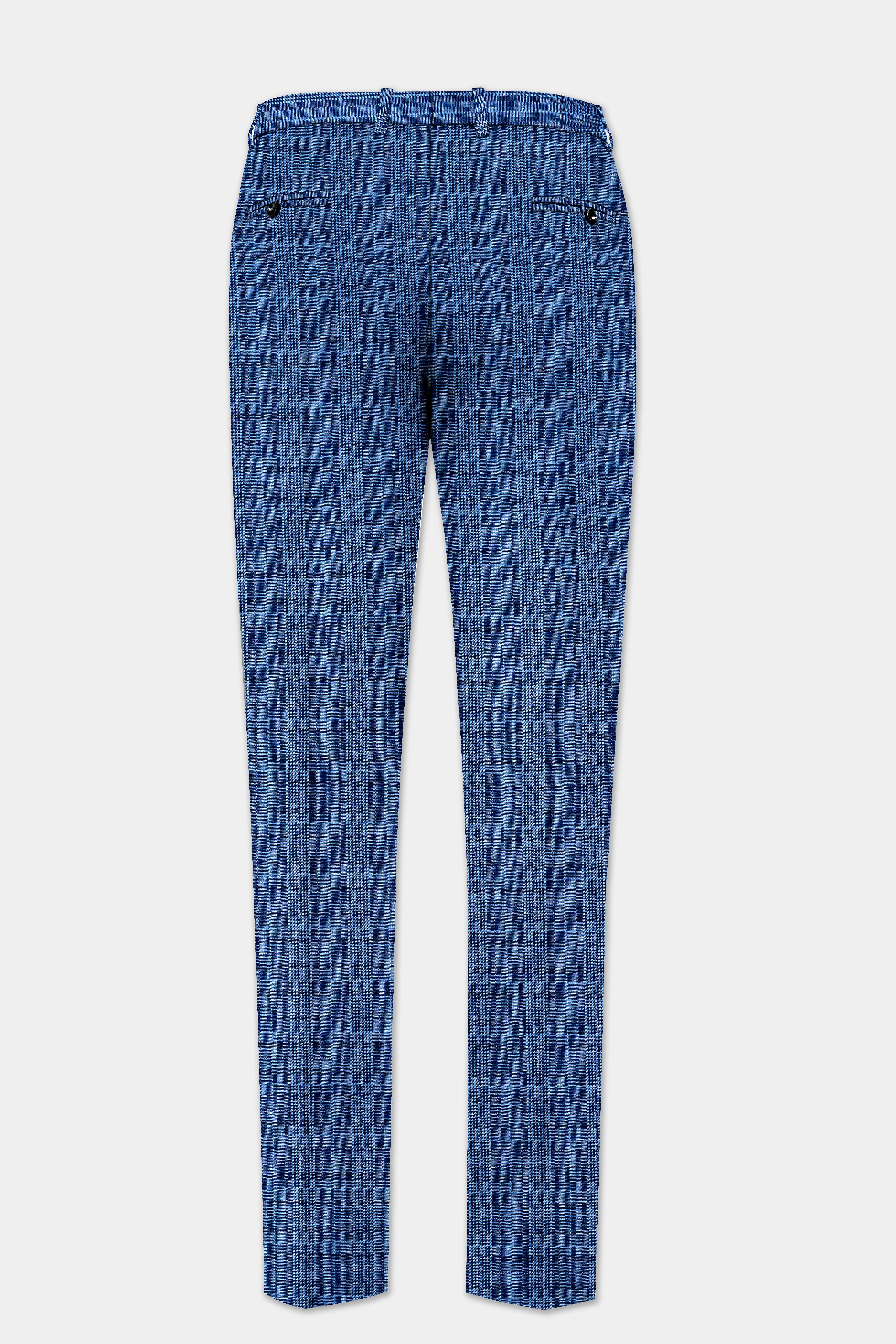 Mid Blue Plaid Formal Pant