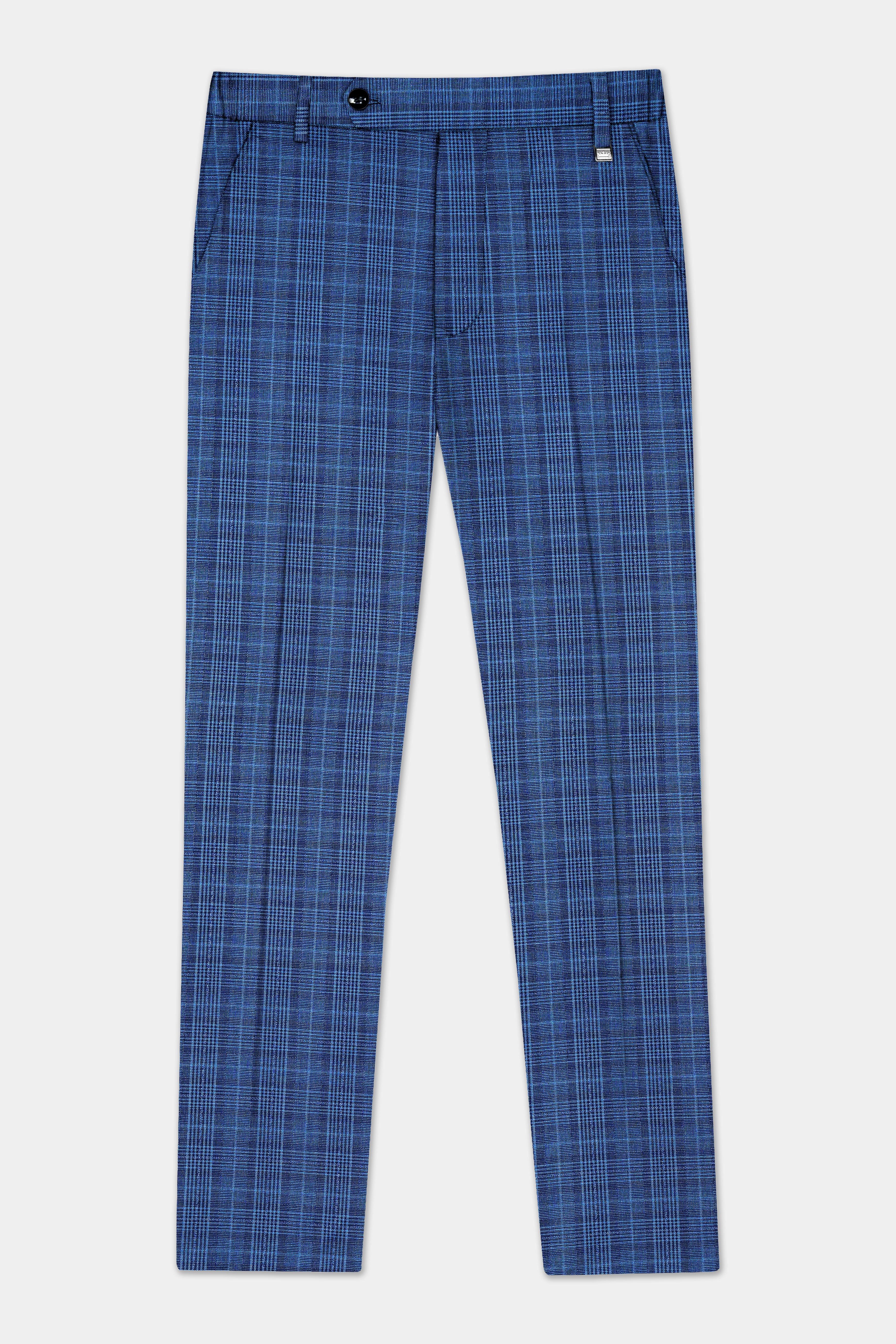 Mid Blue Plaid Formal Pant