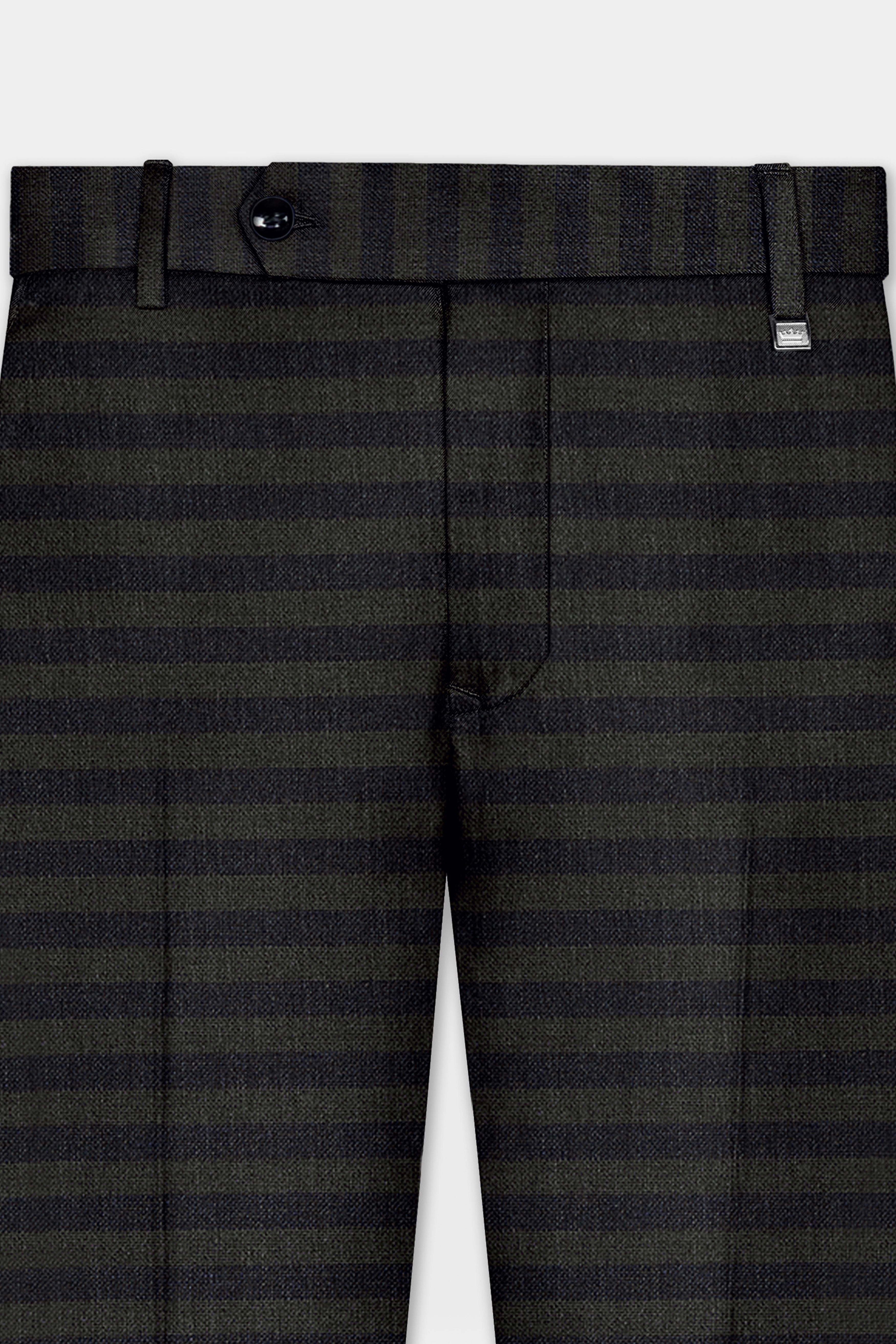 Heavy Green with Black Striped Wool Blend Pant