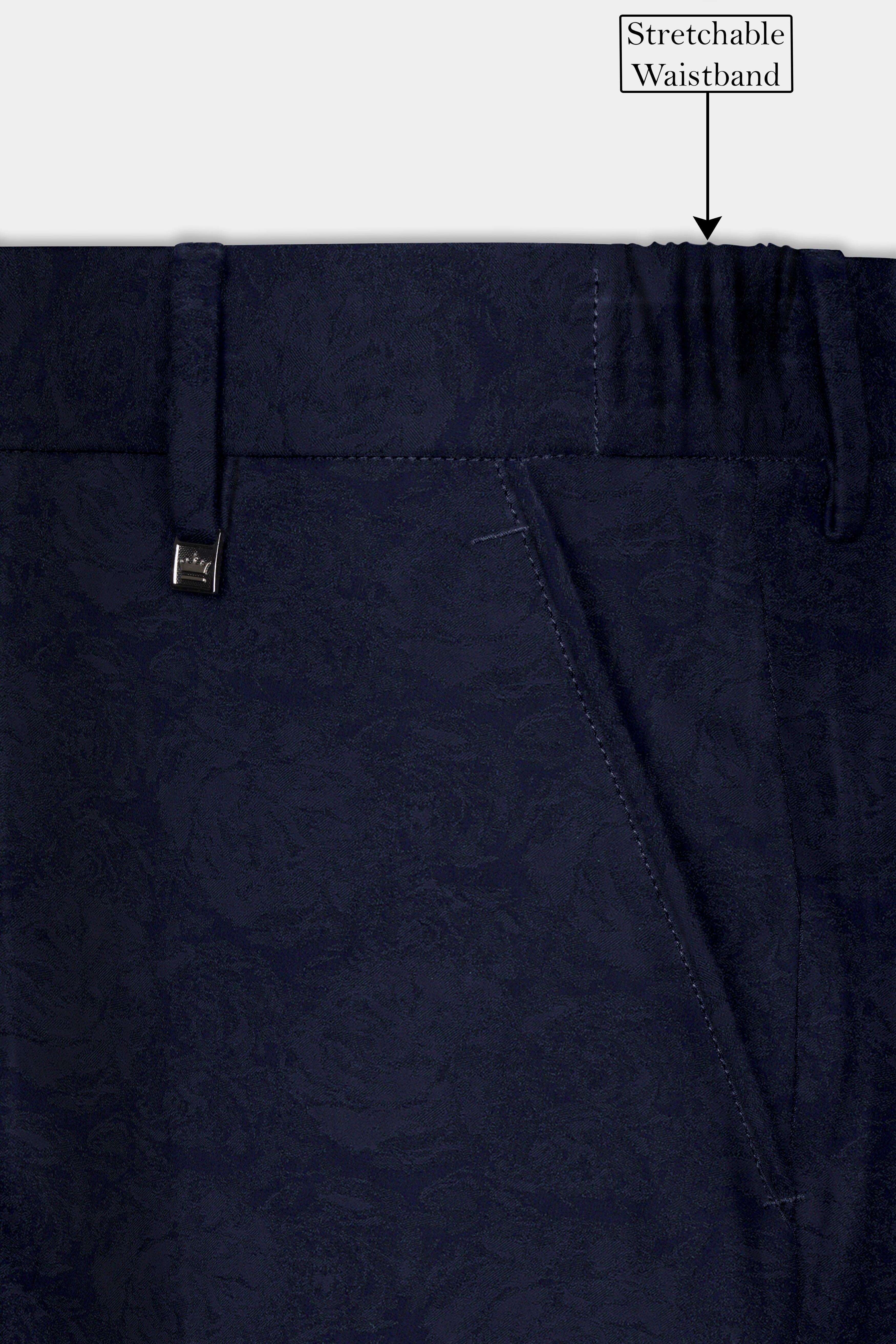 Firefly Blue Jacquard Textured Stretchable Waistband Pant