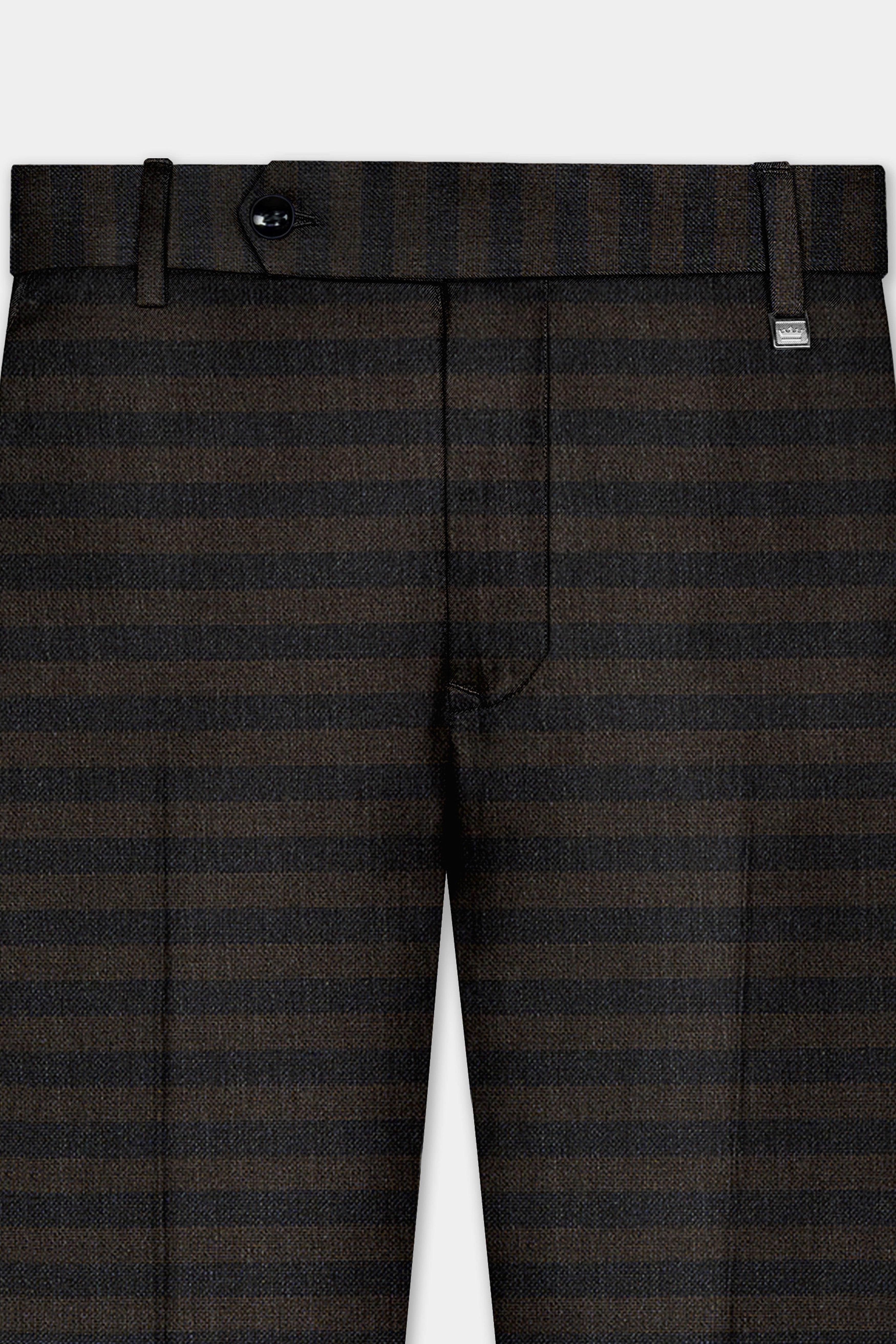 Taupe Brown With Jade Black Striped Wool Blend Pant