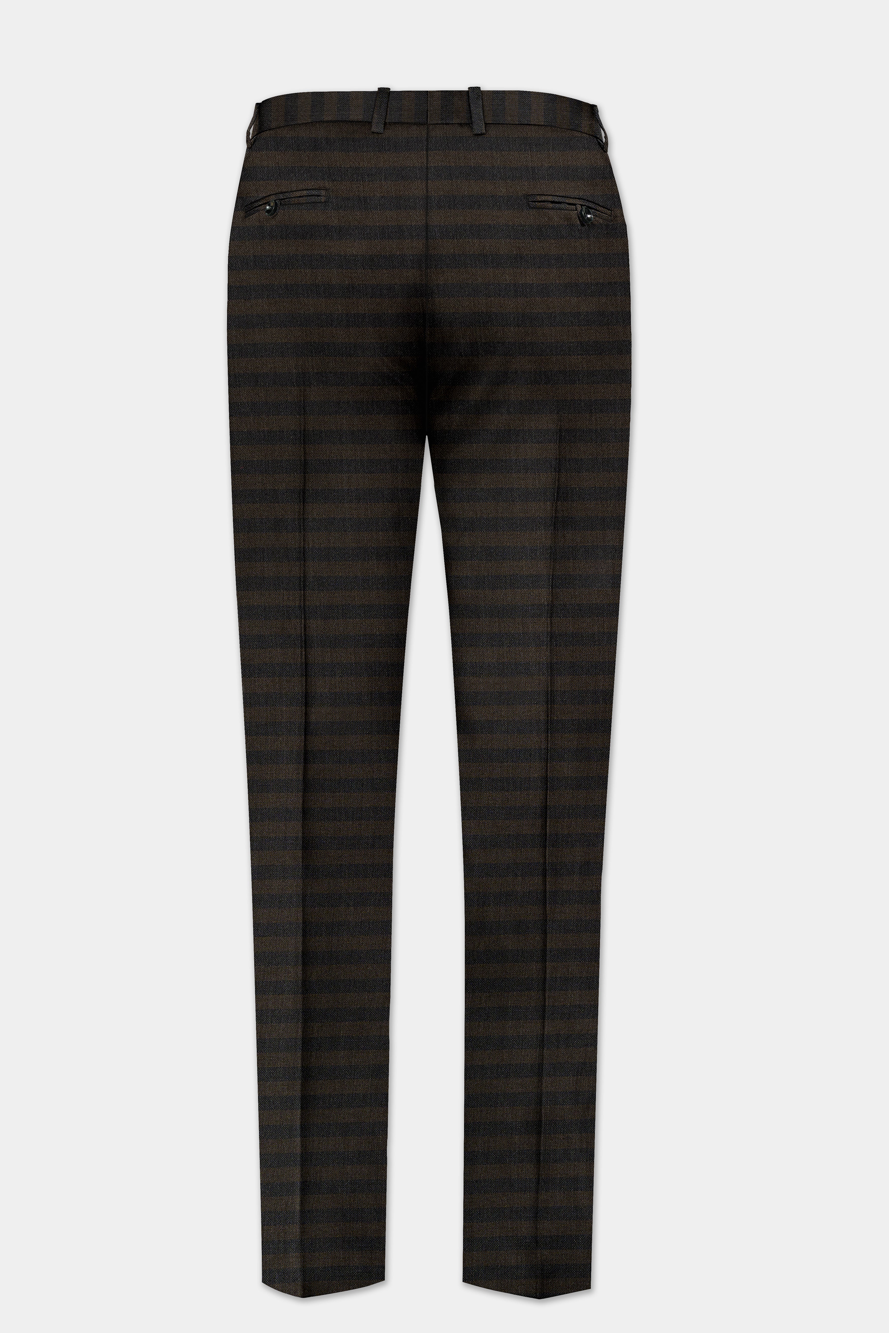 Taupe Brown With Jade Black Striped Wool Blend Pant