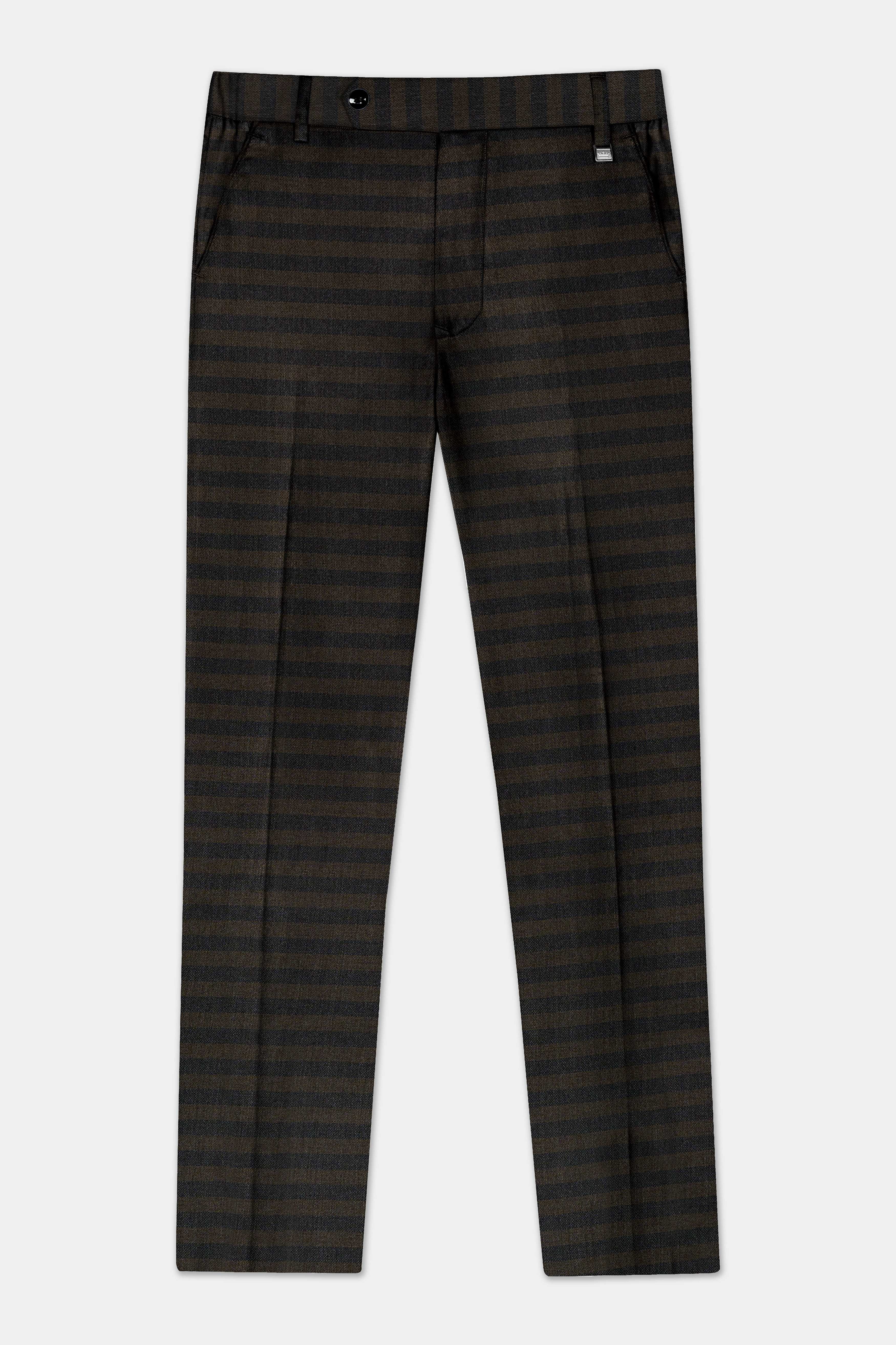 Taupe Brown With Jade Black Striped Wool Blend Pant