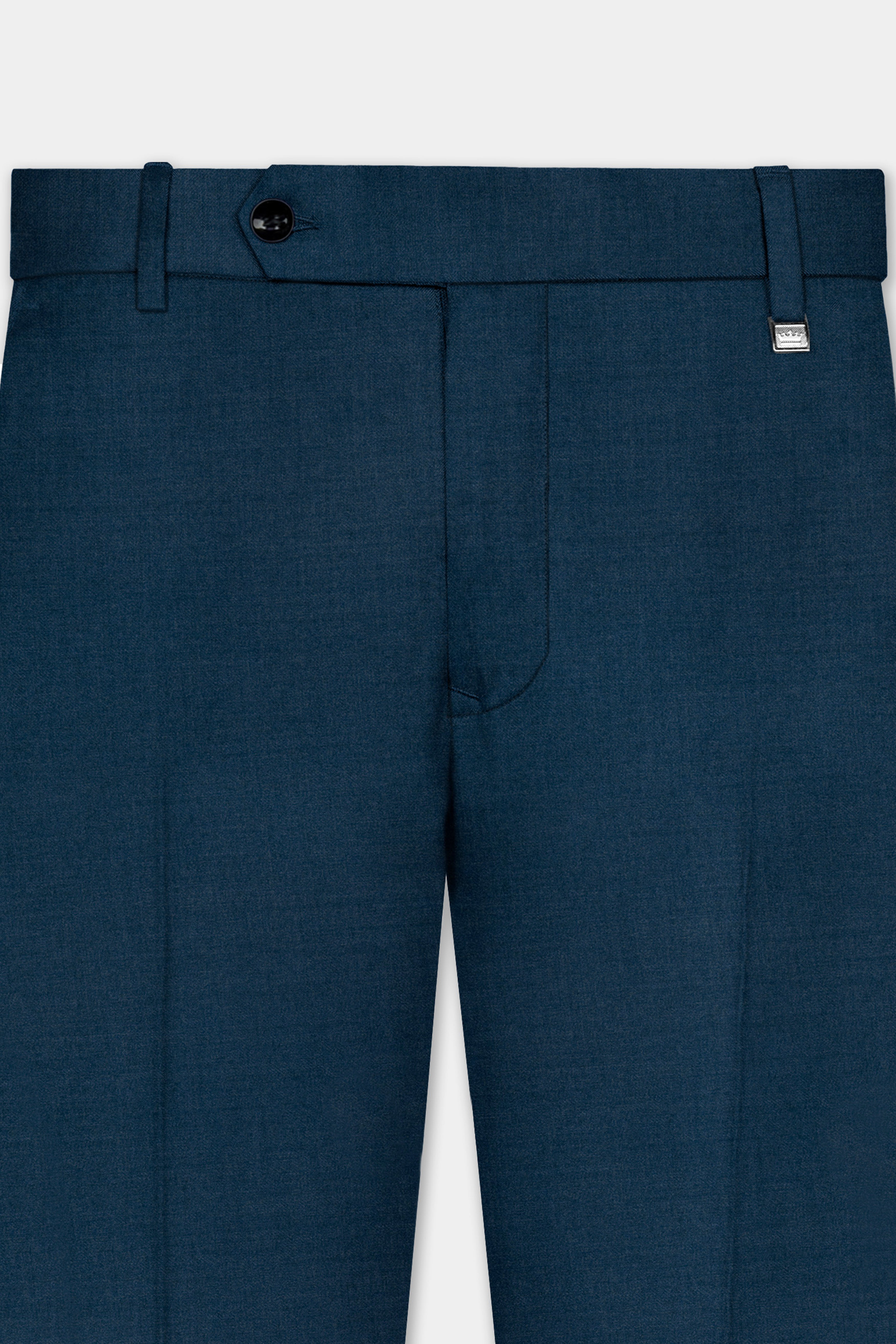 Daintree Blue Solid Wool Blend Stretchable Waistband Pant