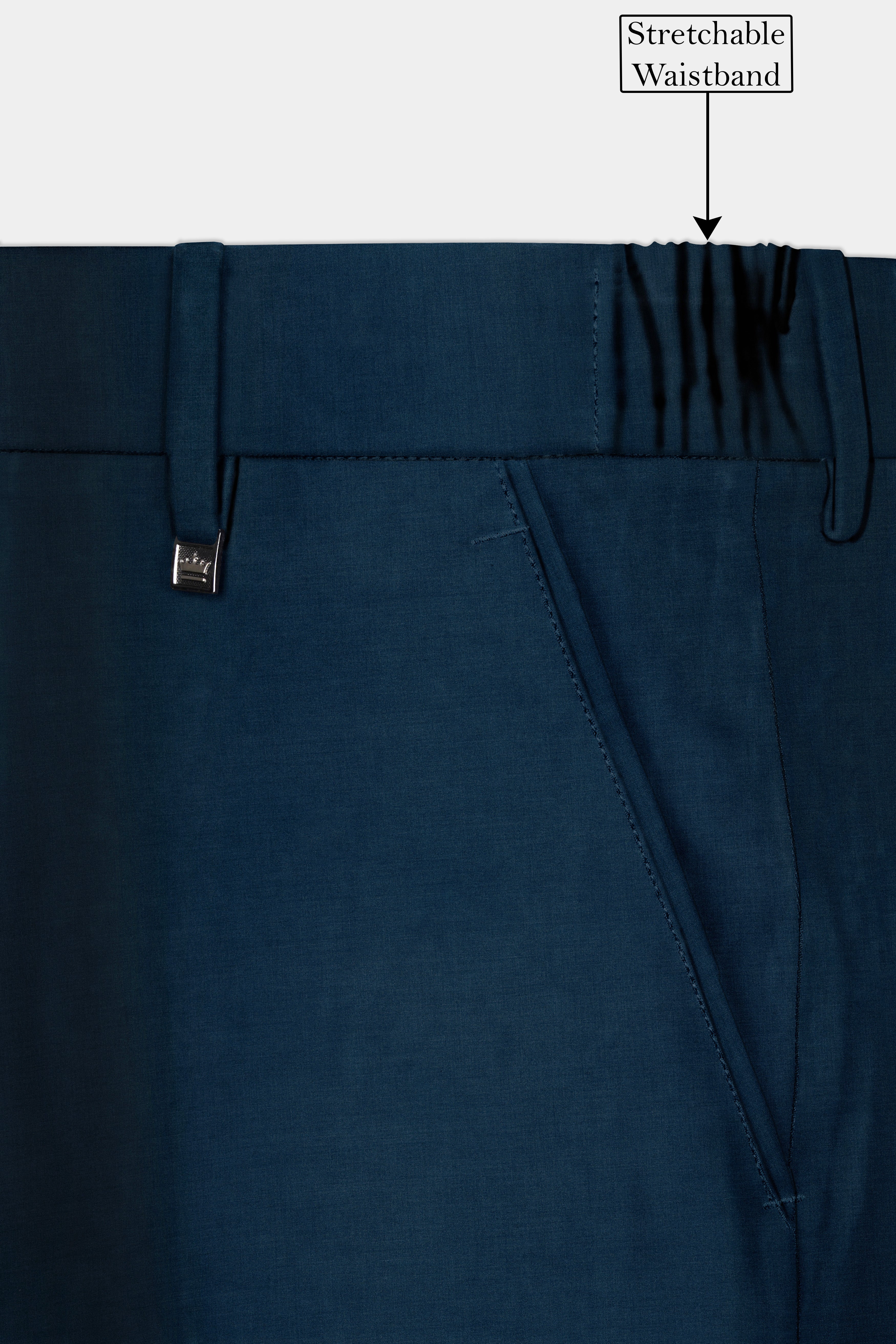 Daintree Blue Solid Wool Blend Stretchable Waistband Pant