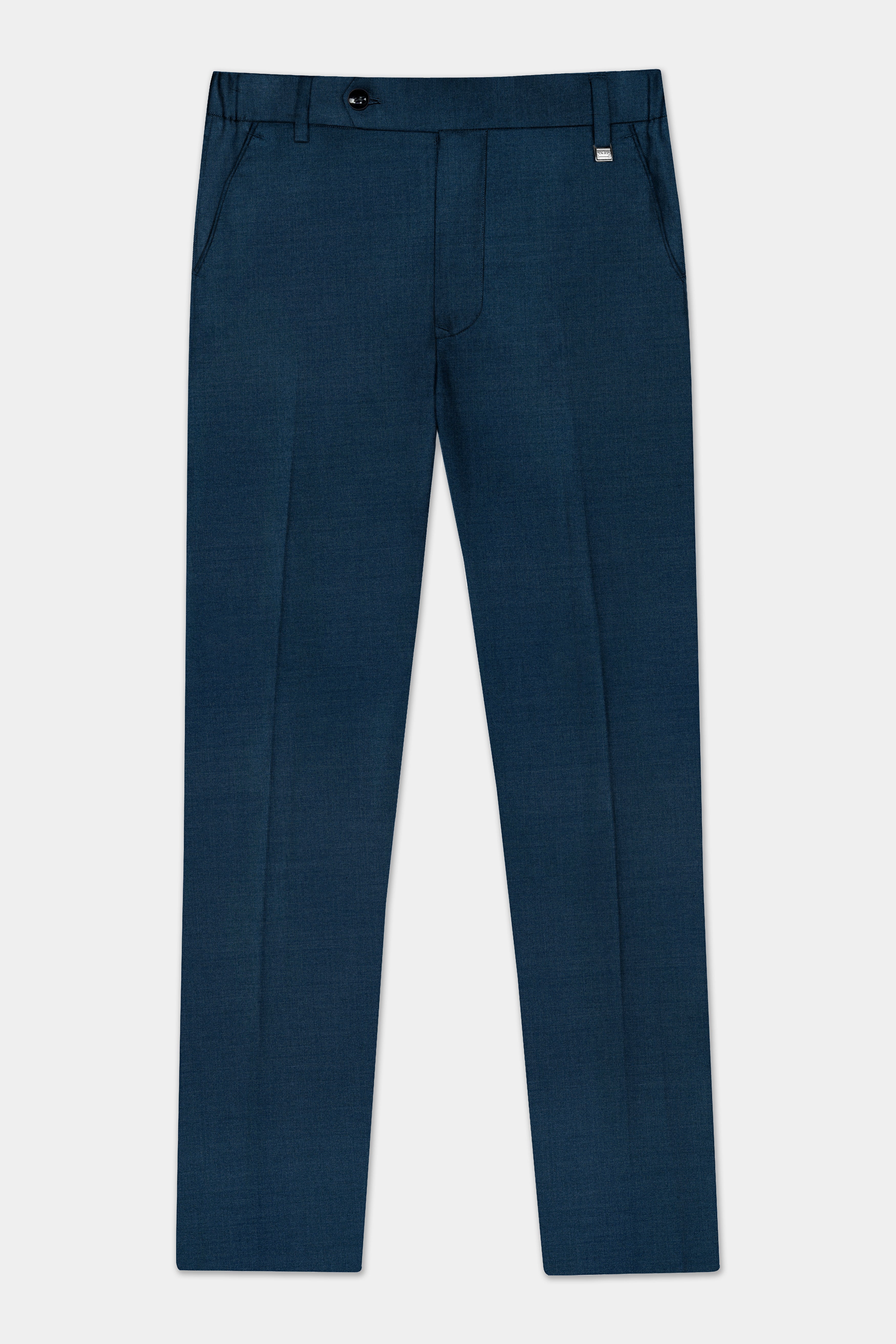 Daintree Blue Solid Wool Blend Stretchable Waistband Pant