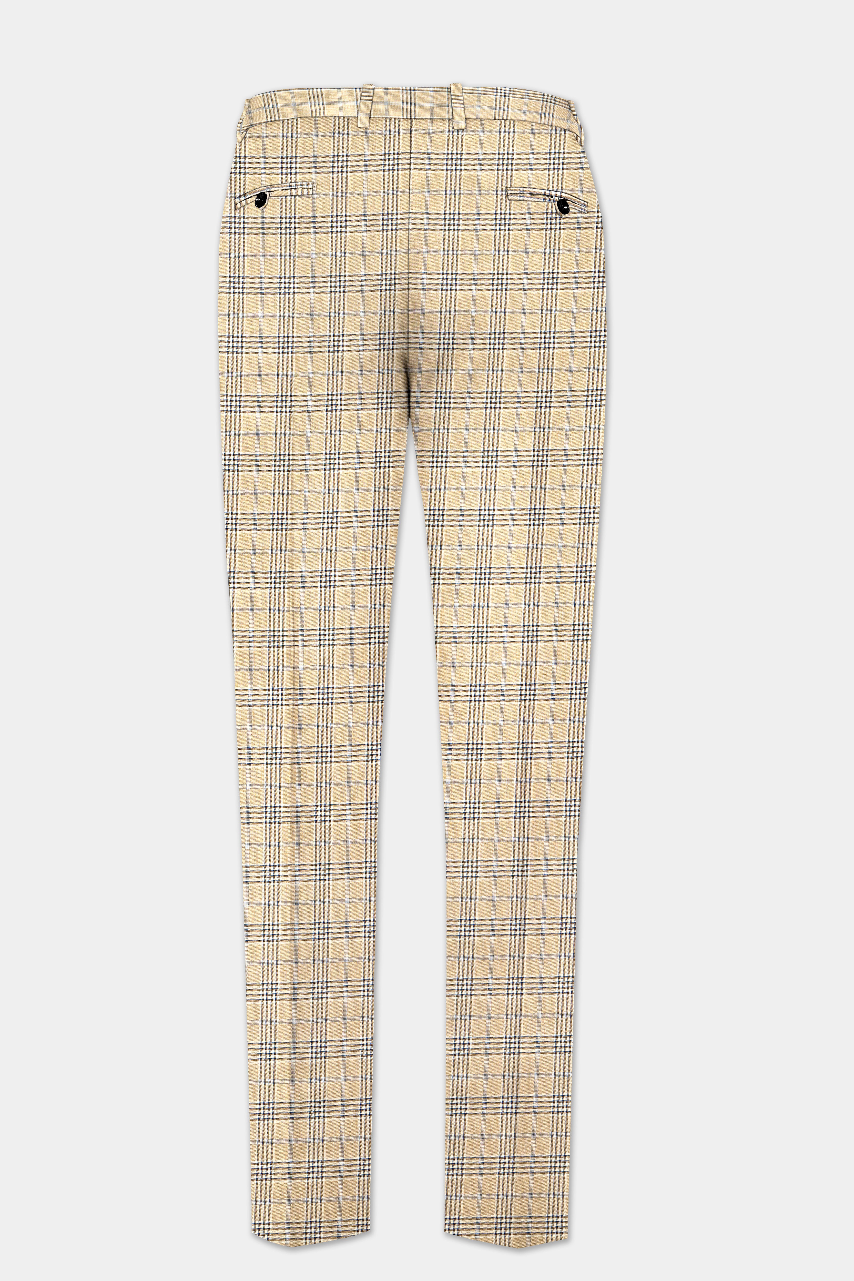 Cameo Cream Plaid Super Fine Wool Blend Stretchable Waistband Pant