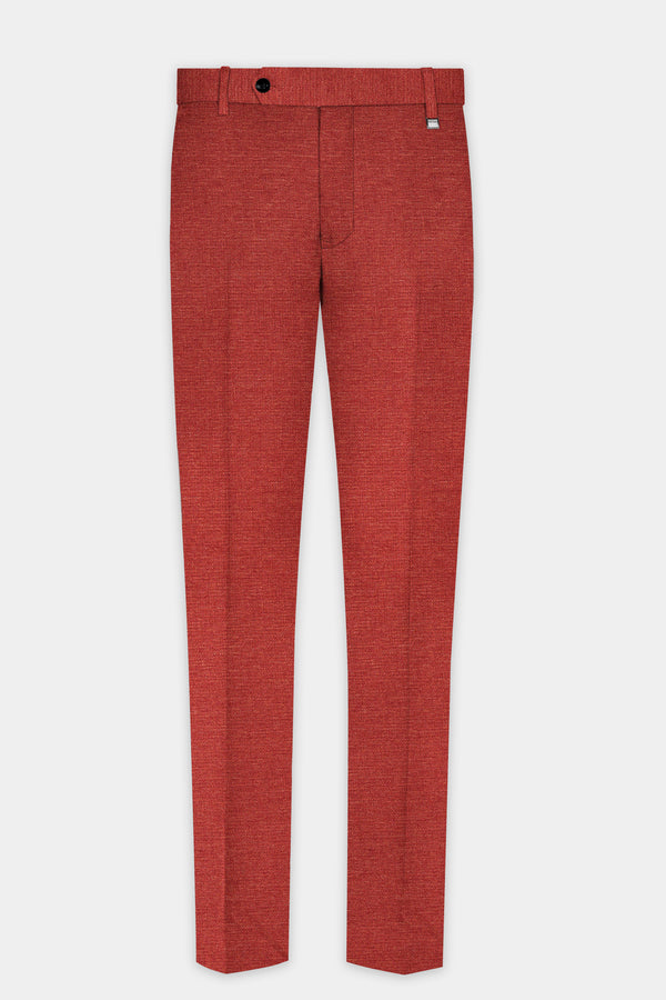 Brick Red Textured Stretchable Waistband Pant