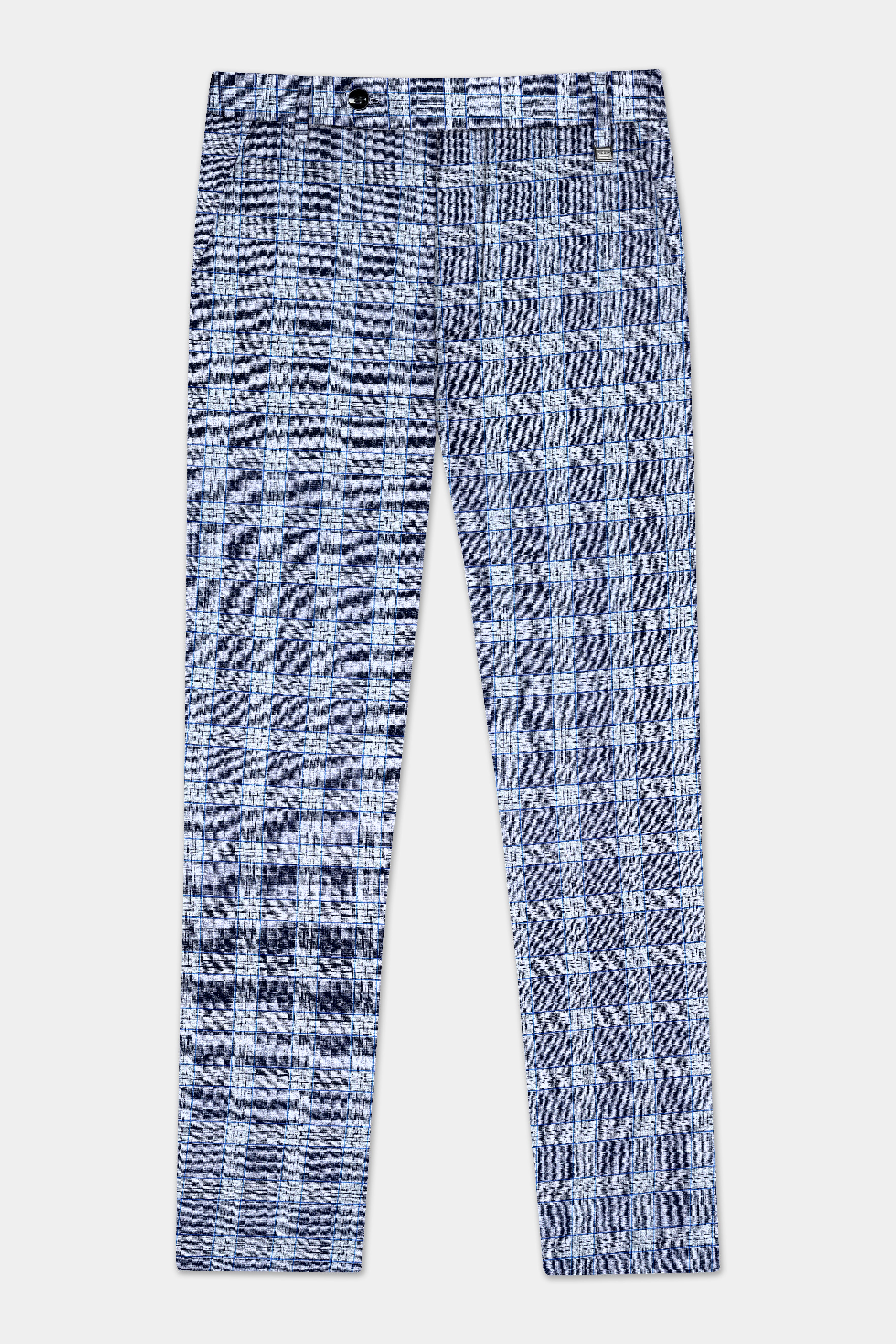 Amethyst Smoke Blue Checked Wool Blend Pant