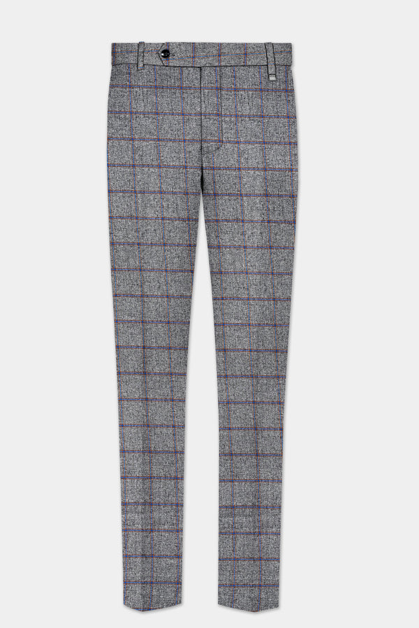 Smokey Gray Windowpane Wool Blend Pant