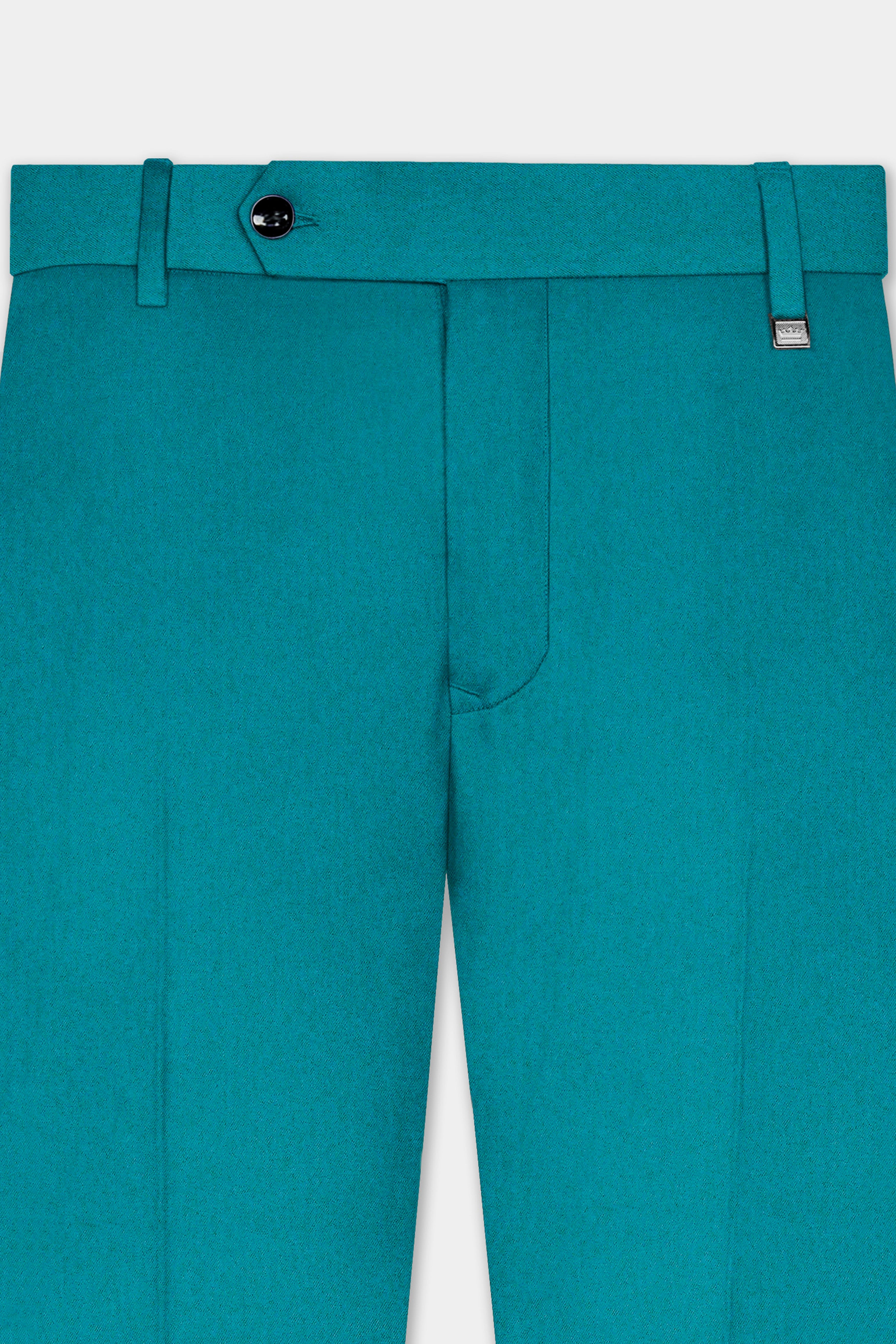 Surfie Green Solid Wool Blend Stretchable Waistband Pant